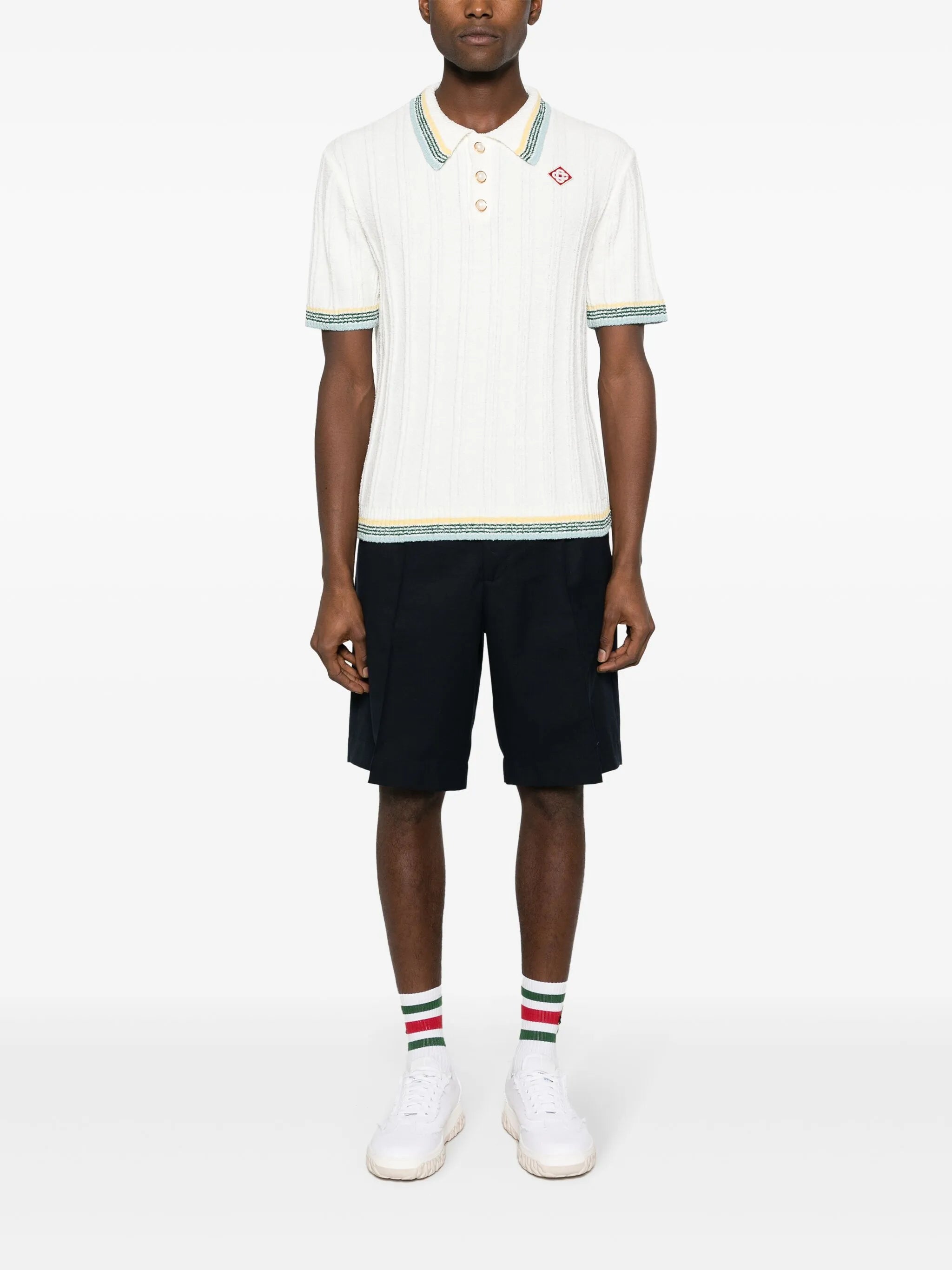ribbed-knit polo shirt