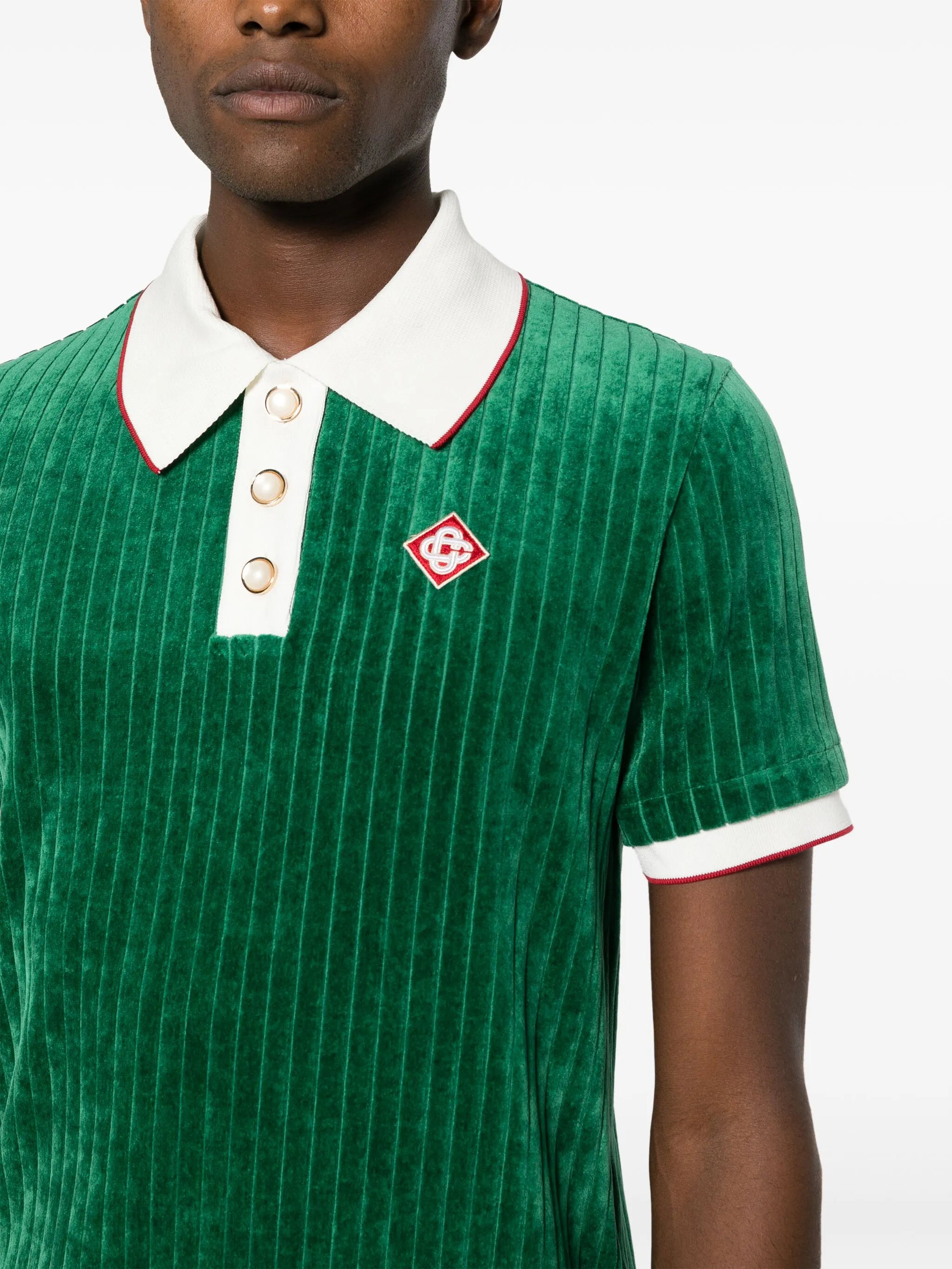 ribbed velvet polo shirt