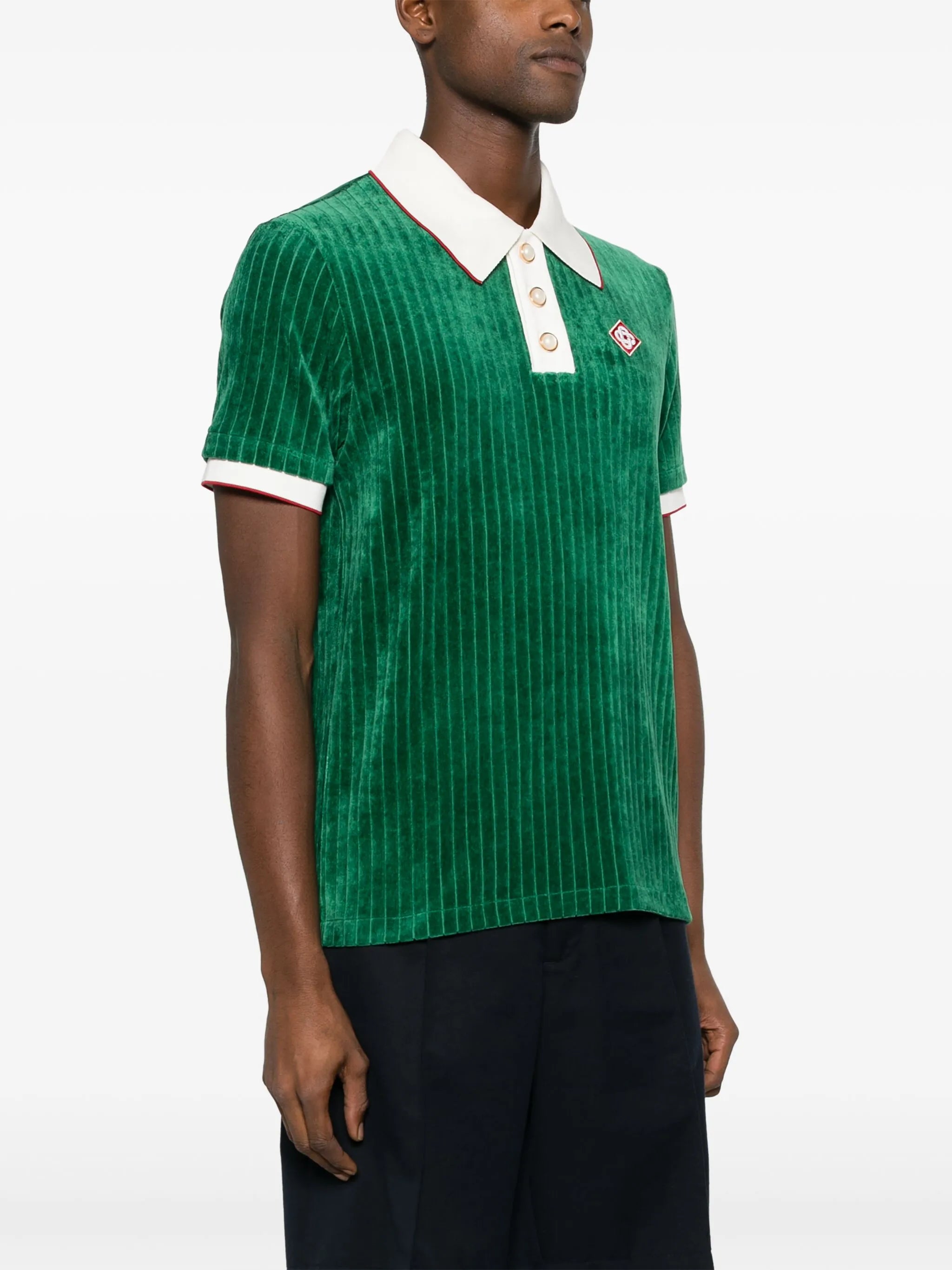 ribbed velvet polo shirt