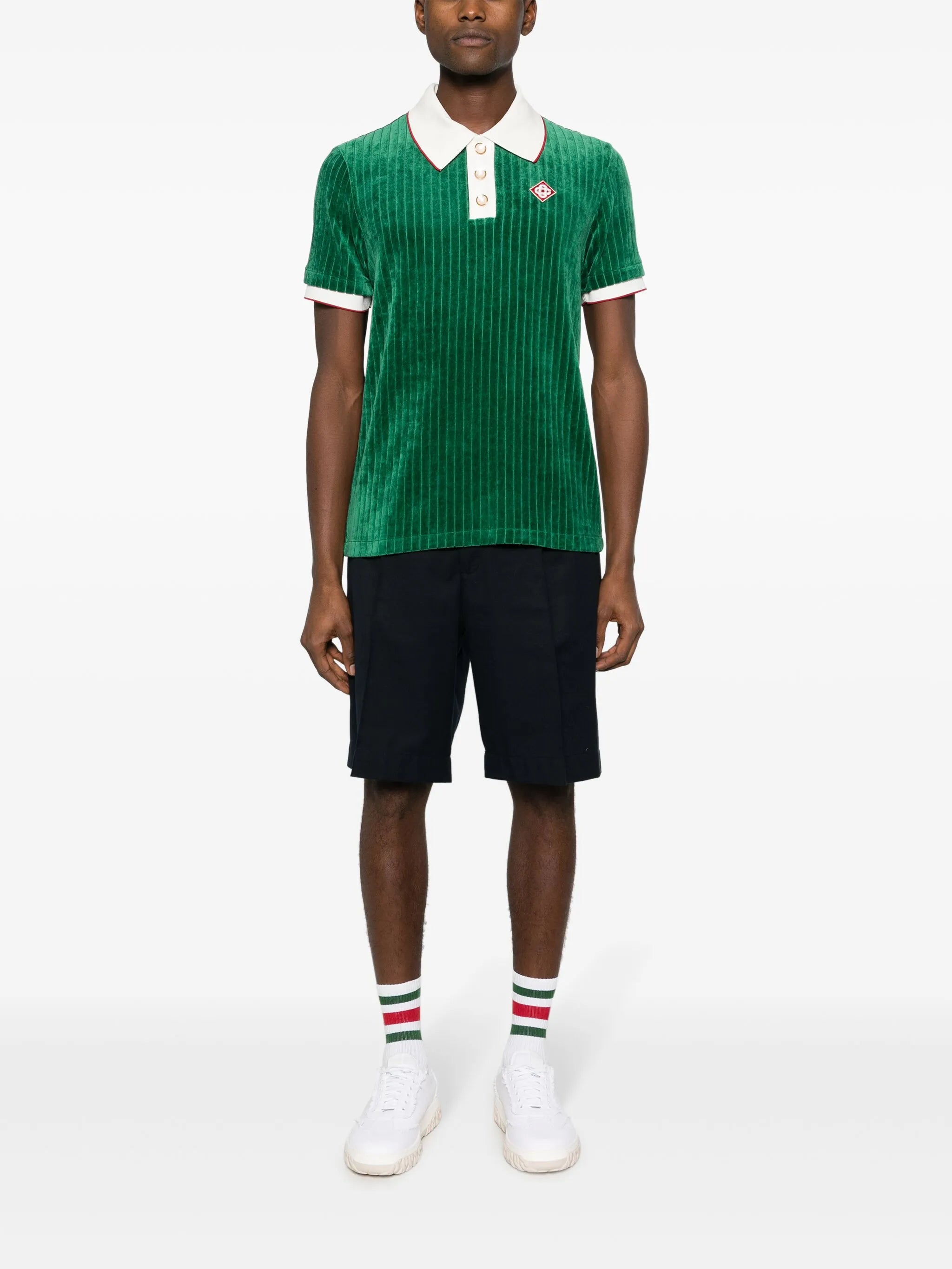 ribbed velvet polo shirt
