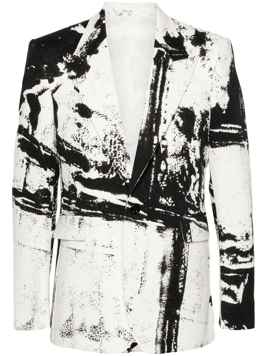 abstract-print cotton blazer