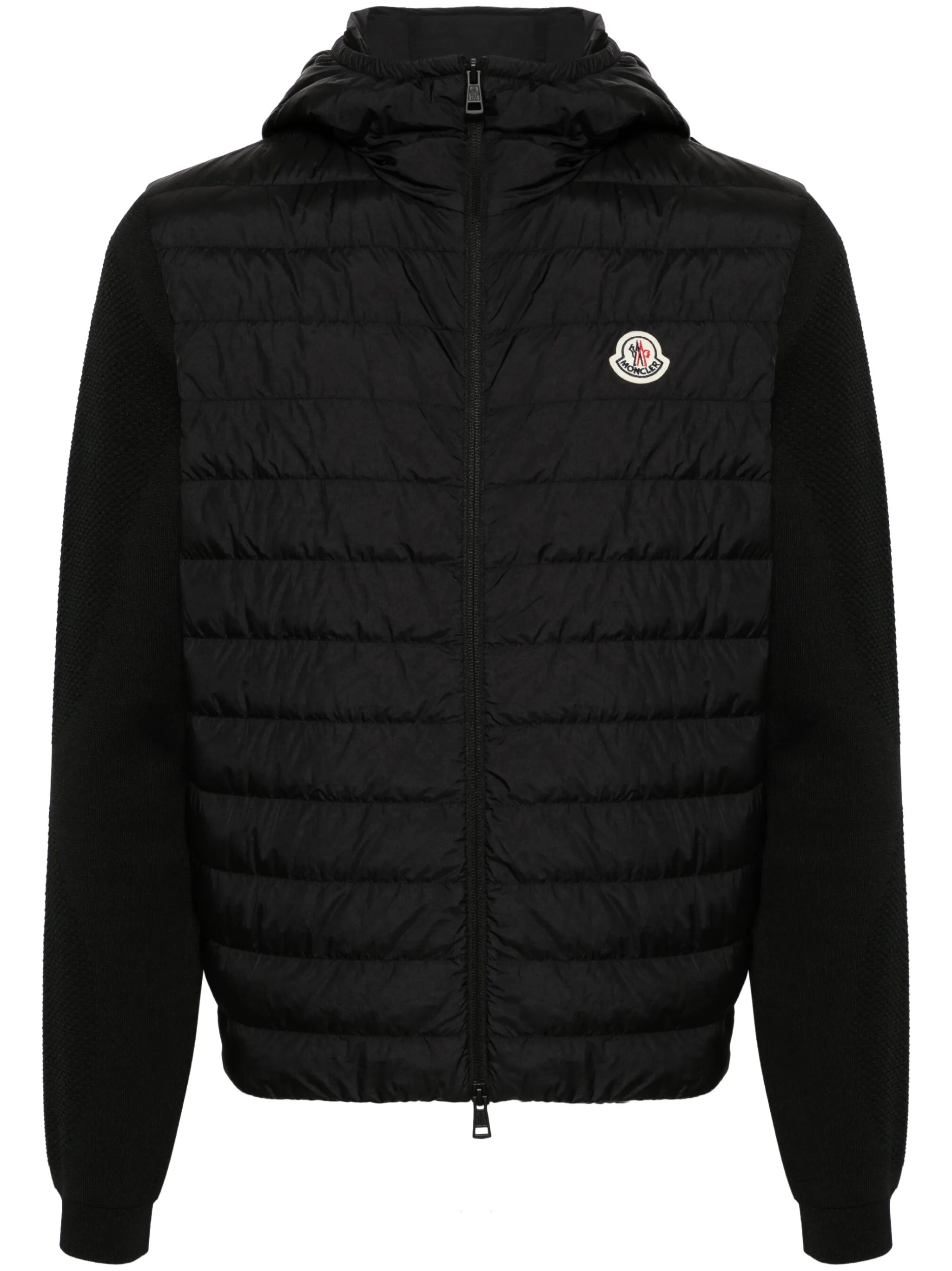 knitted-panels hooded puffer jacket