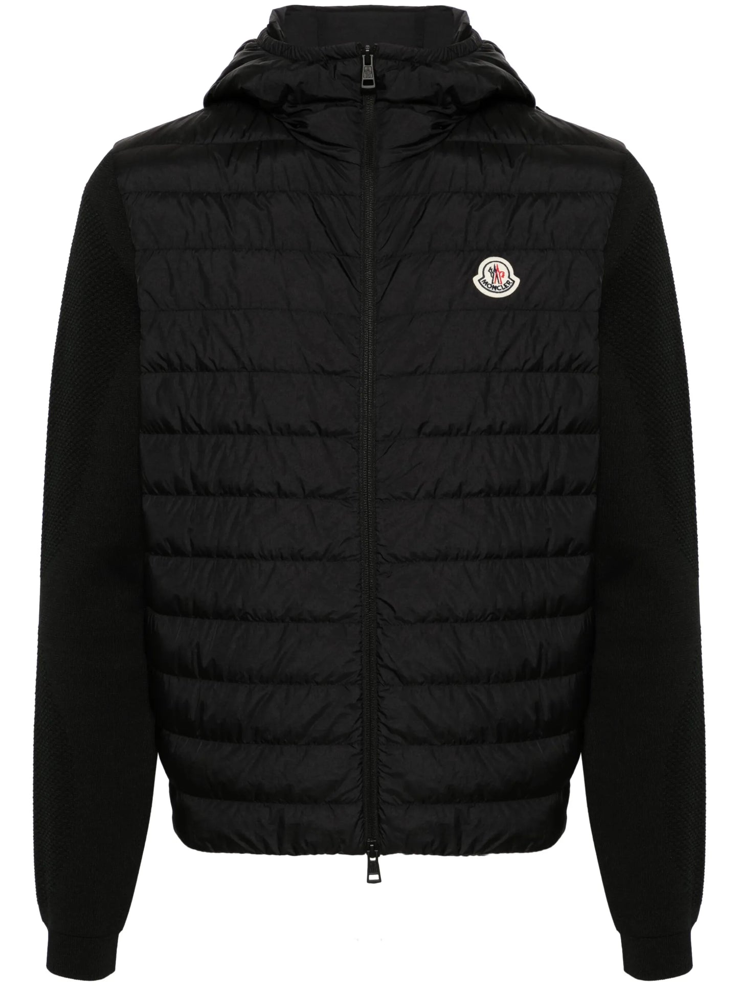 knitted-panels hooded puffer jacket