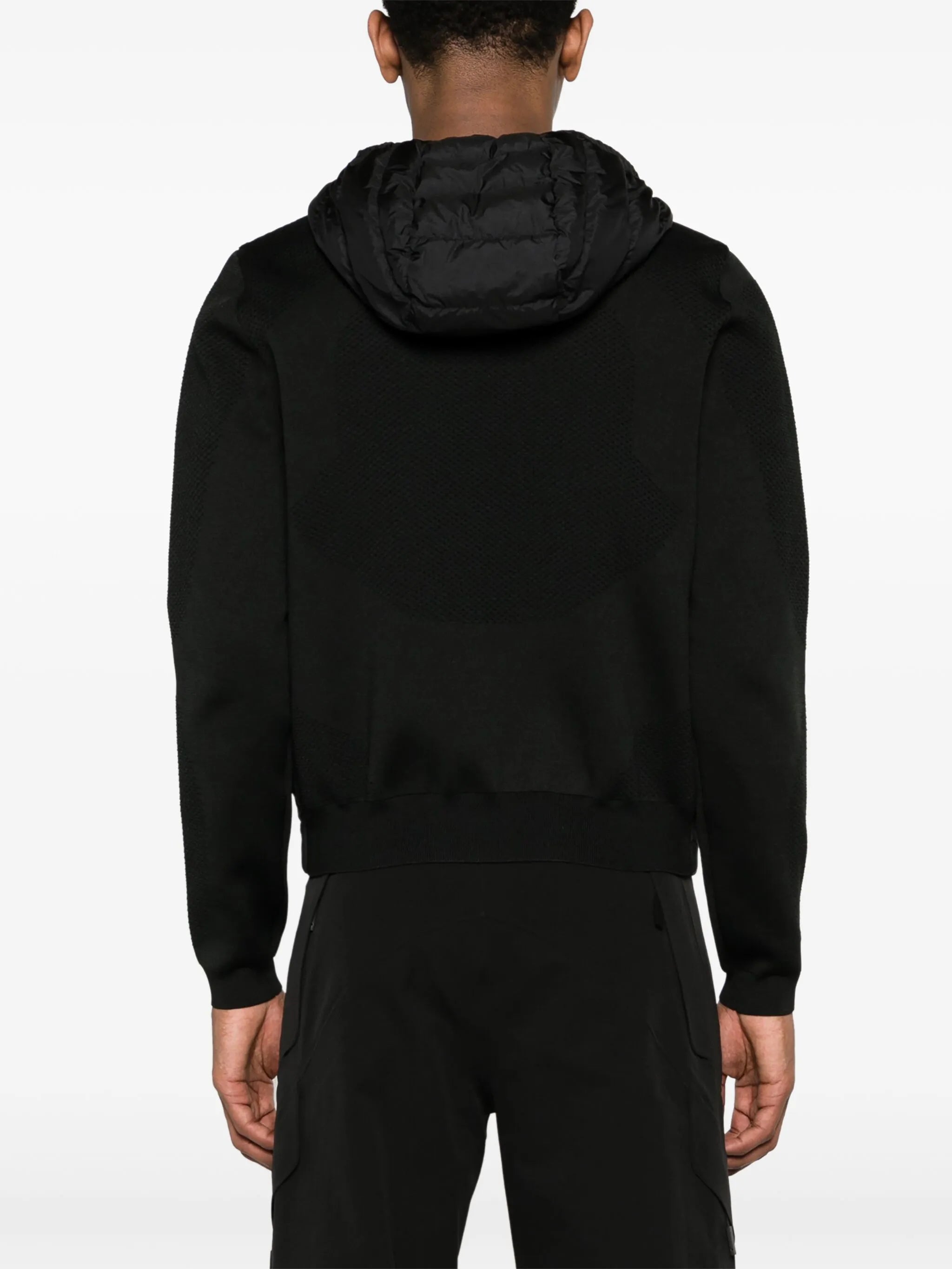 knitted-panels hooded puffer jacket