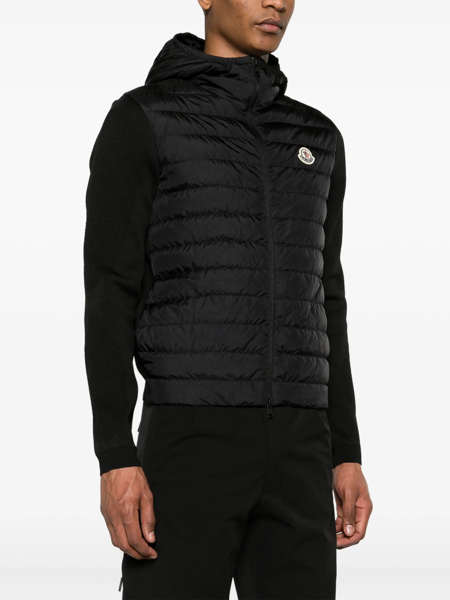 knitted-panels hooded puffer jacket