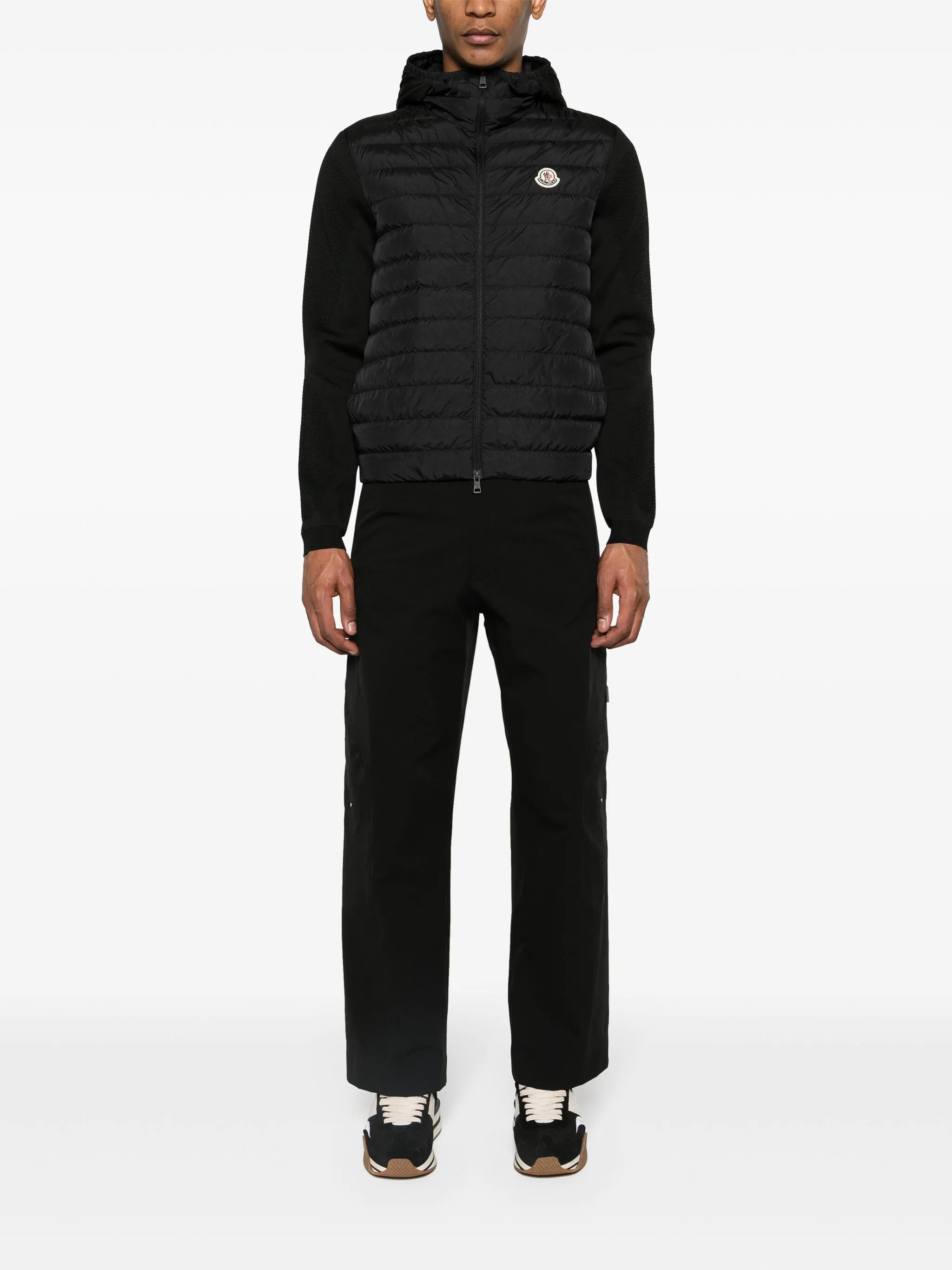 knitted-panels hooded puffer jacket