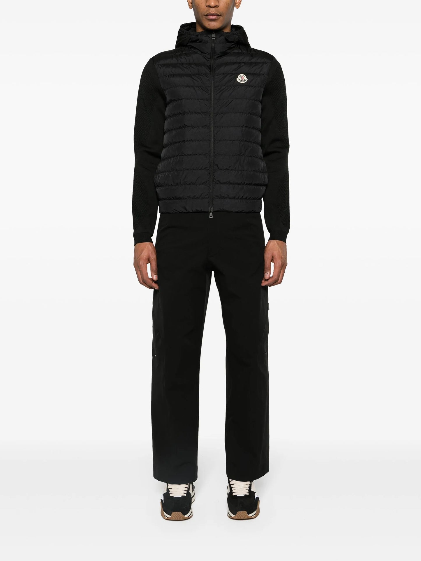knitted-panels hooded puffer jacket