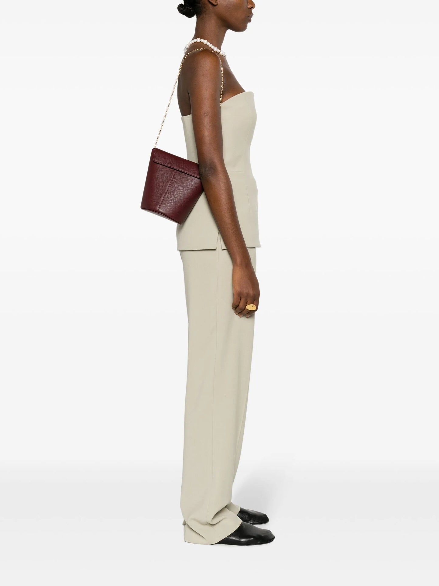Olive leather bucket bag