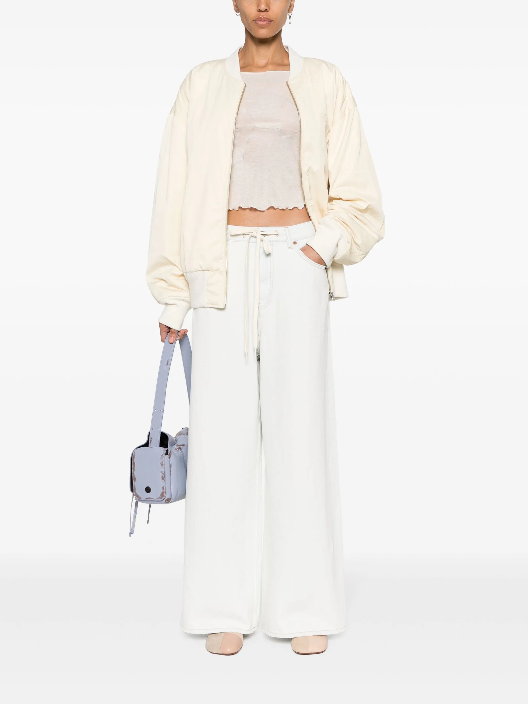 drawstring-waist wide-leg jeans