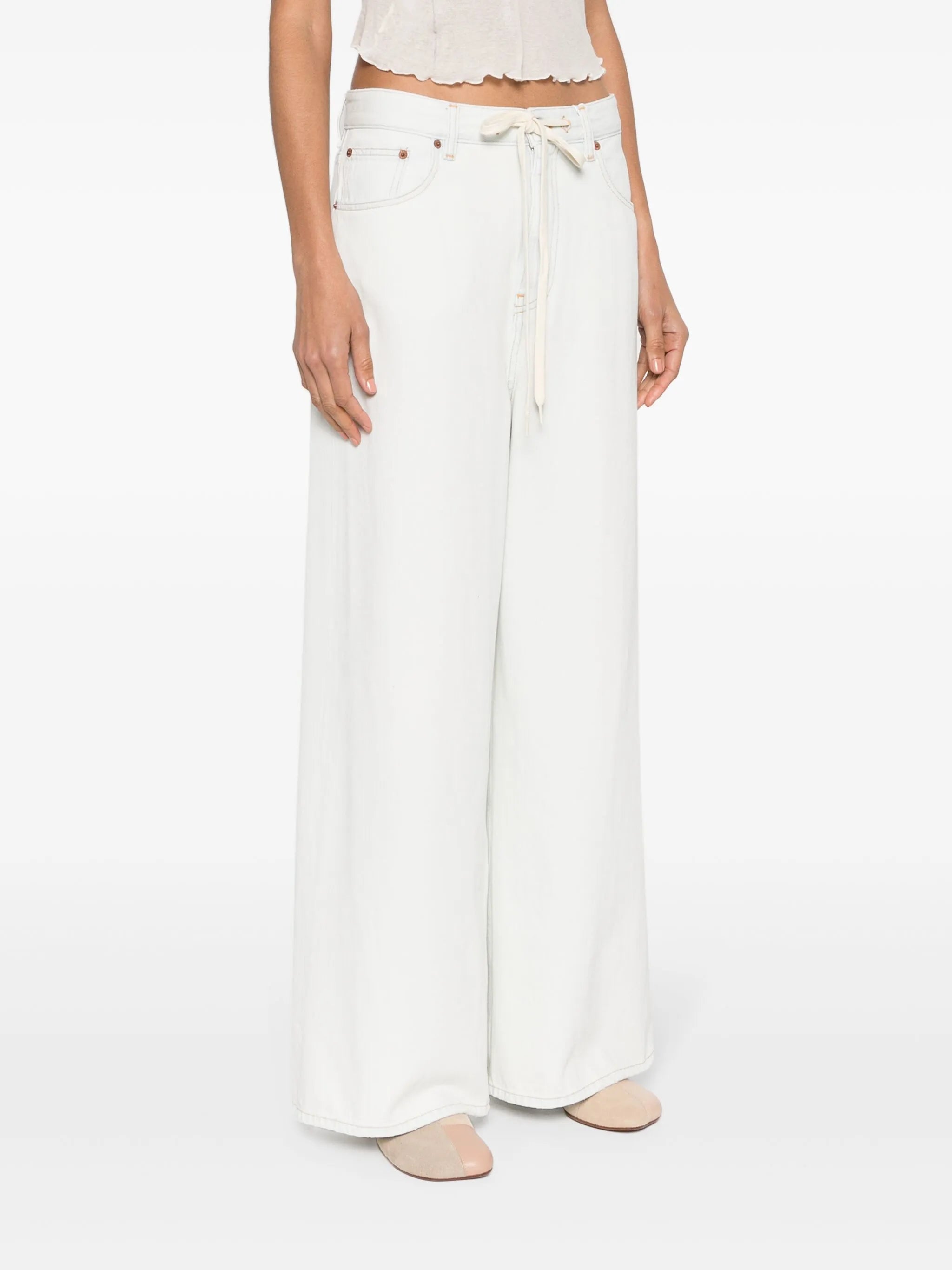 drawstring-waist wide-leg jeans