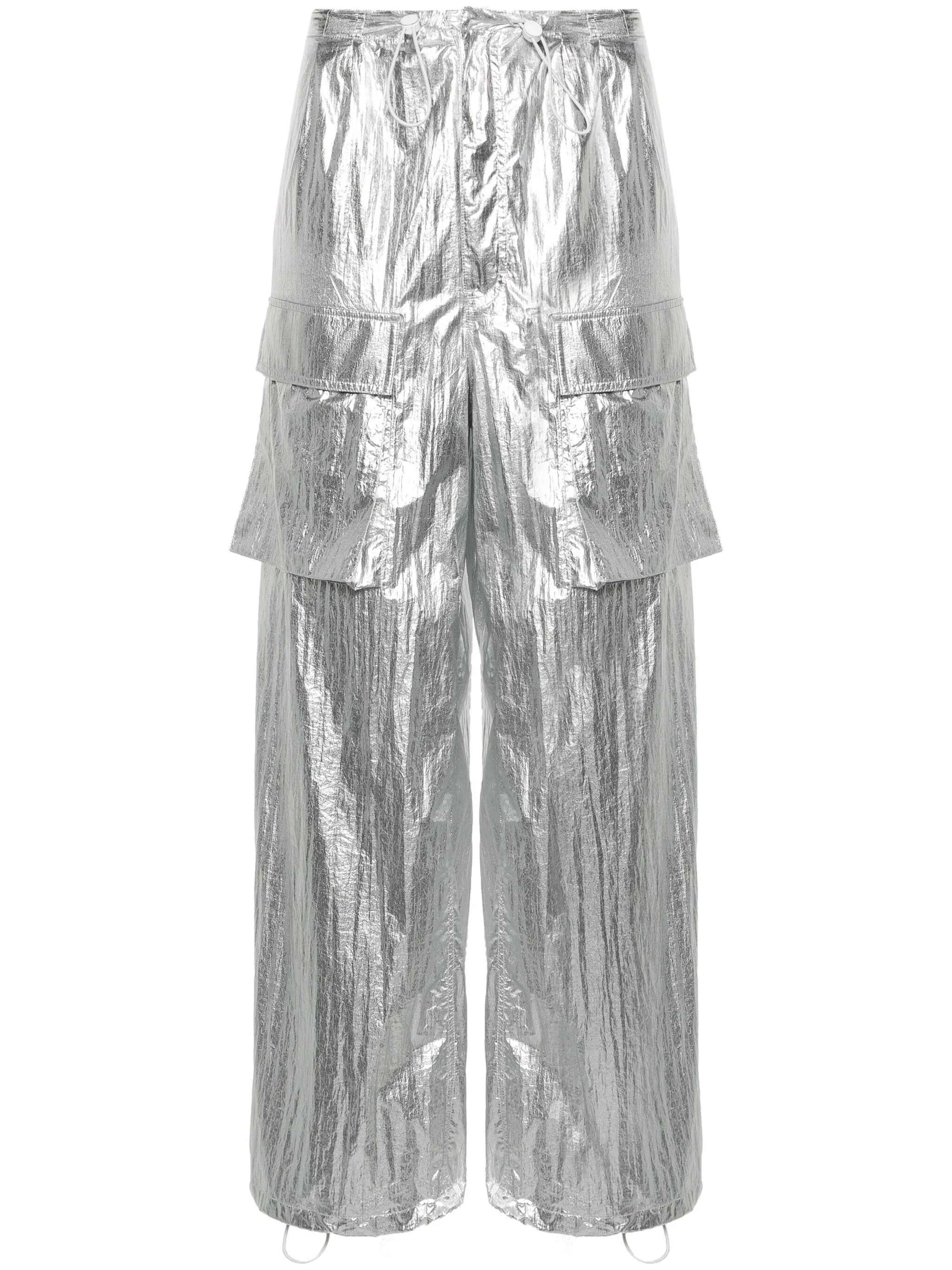 drawstring-fastening metallic trousers
