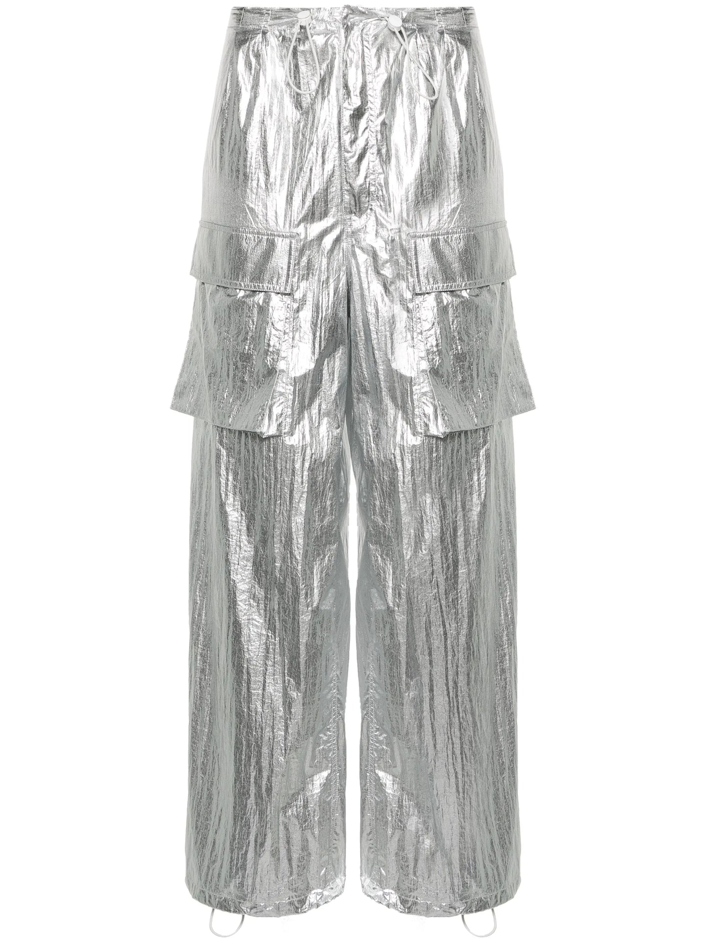 drawstring-fastening metallic trousers