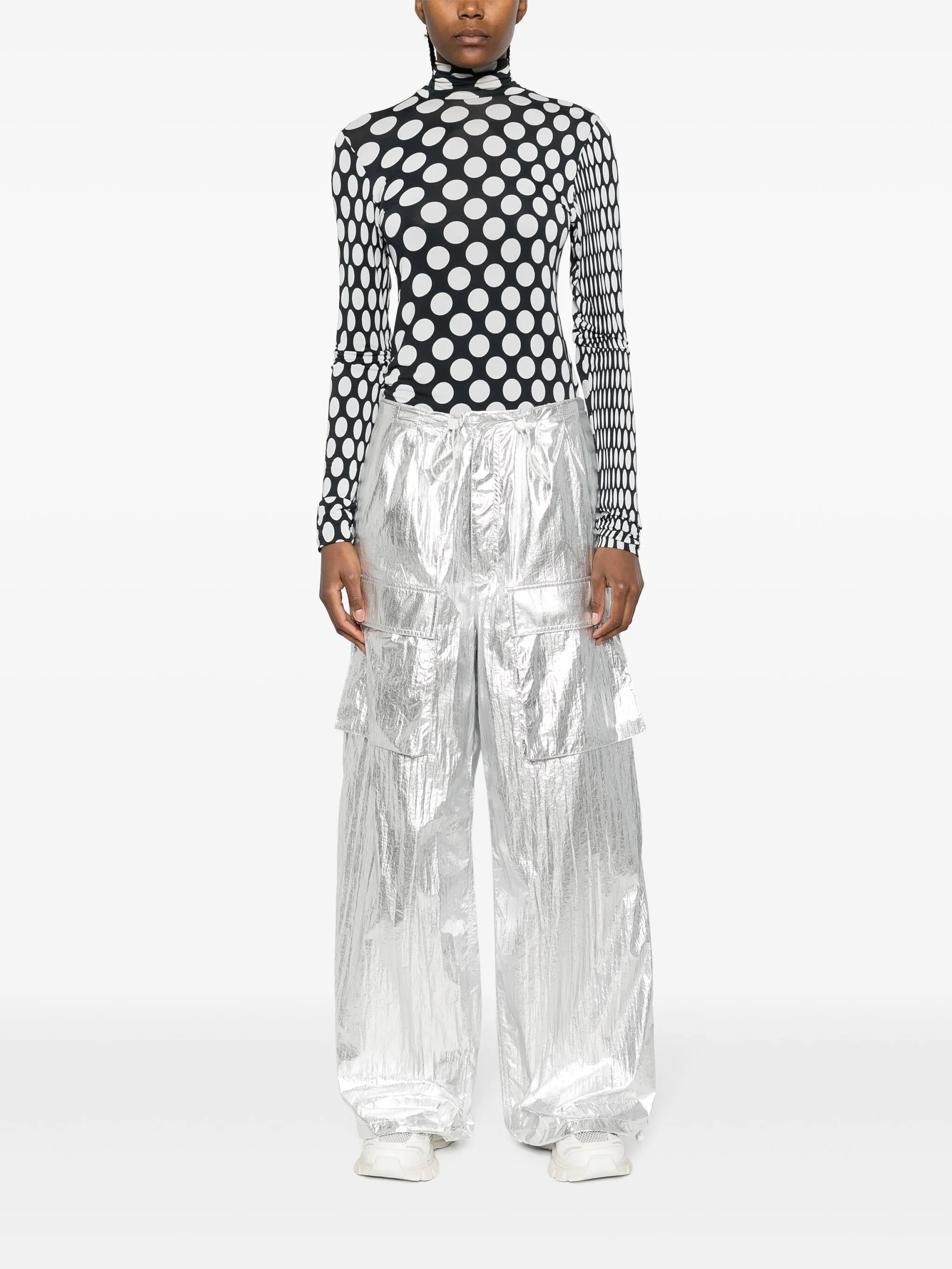 drawstring-fastening metallic trousers
