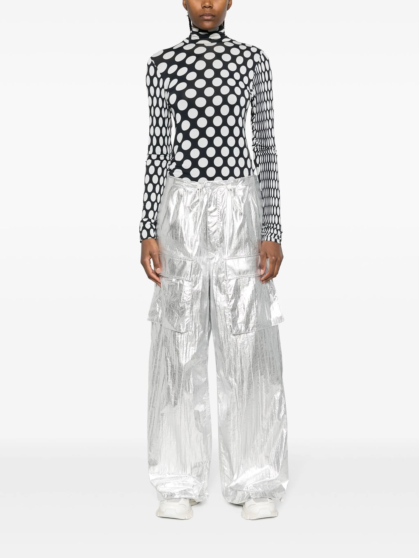 drawstring-fastening metallic trousers