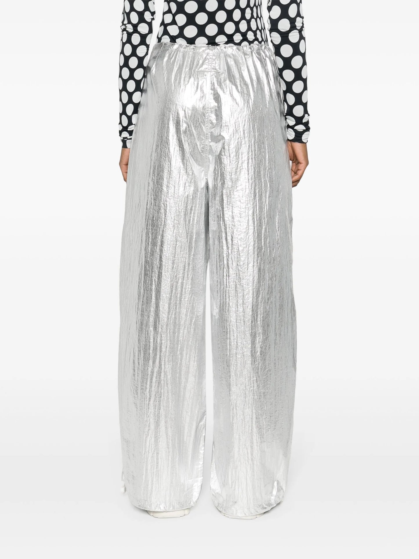 drawstring-fastening metallic trousers