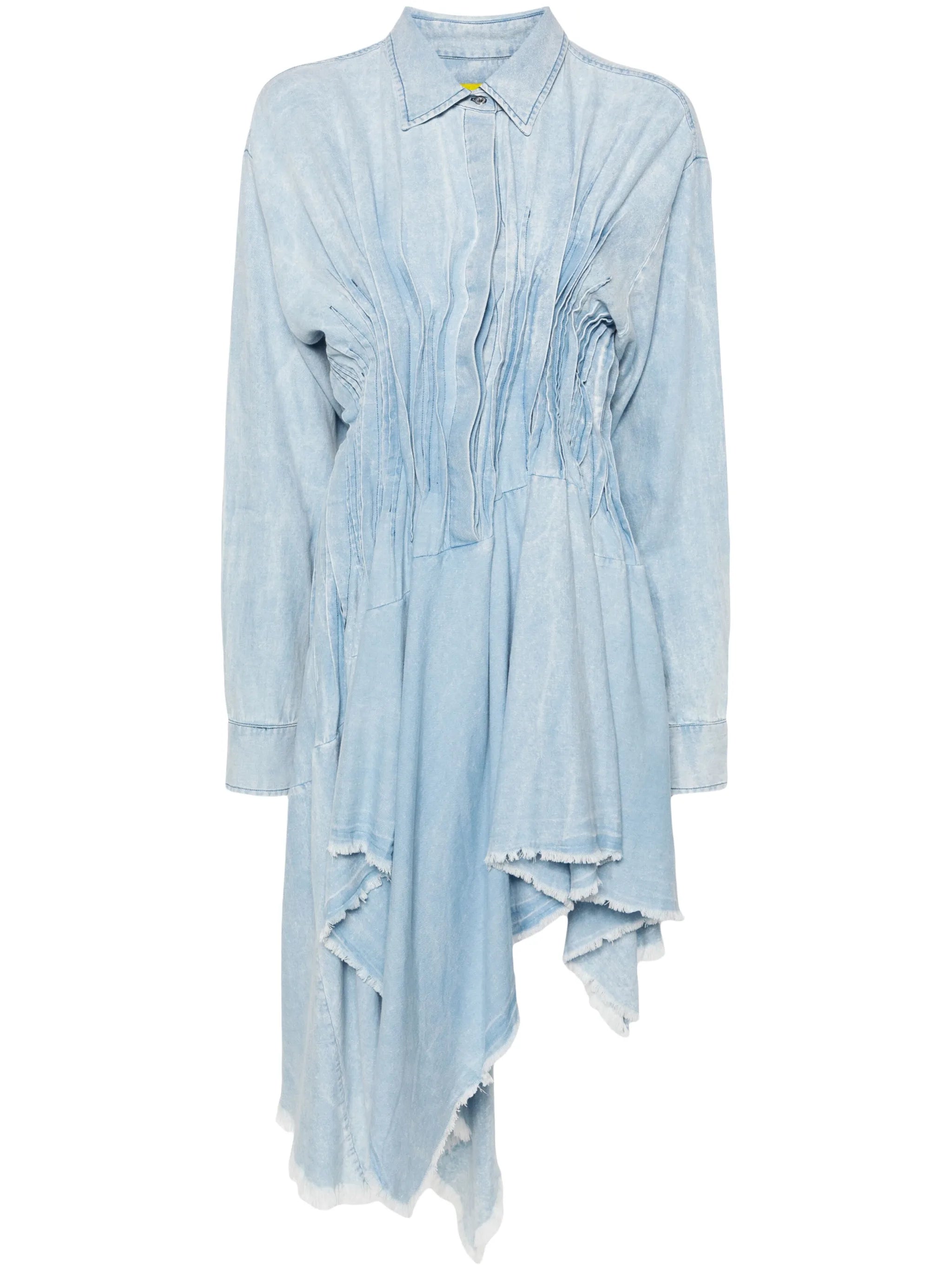 pleated denim shirtdress