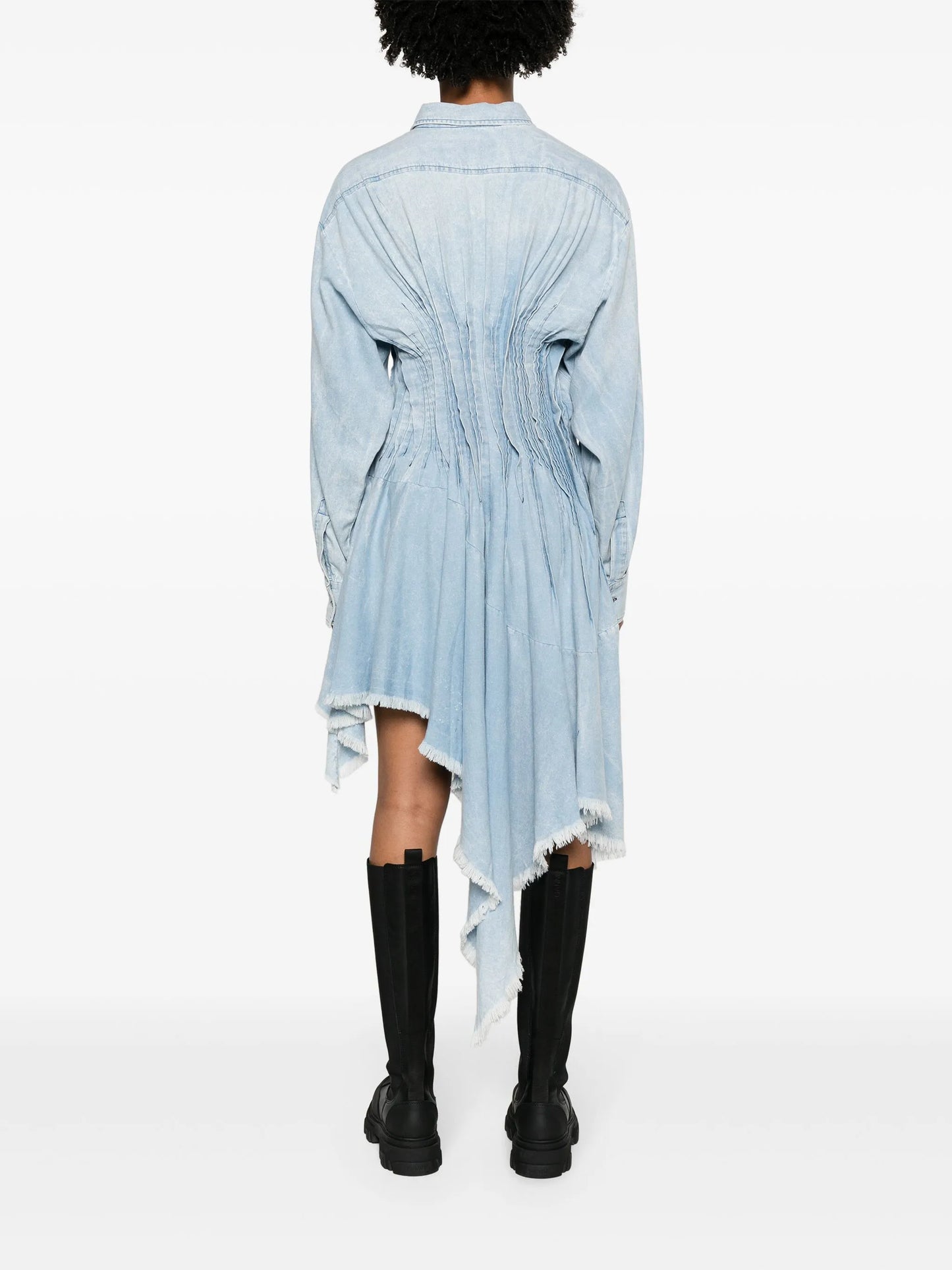 pleated denim shirtdress