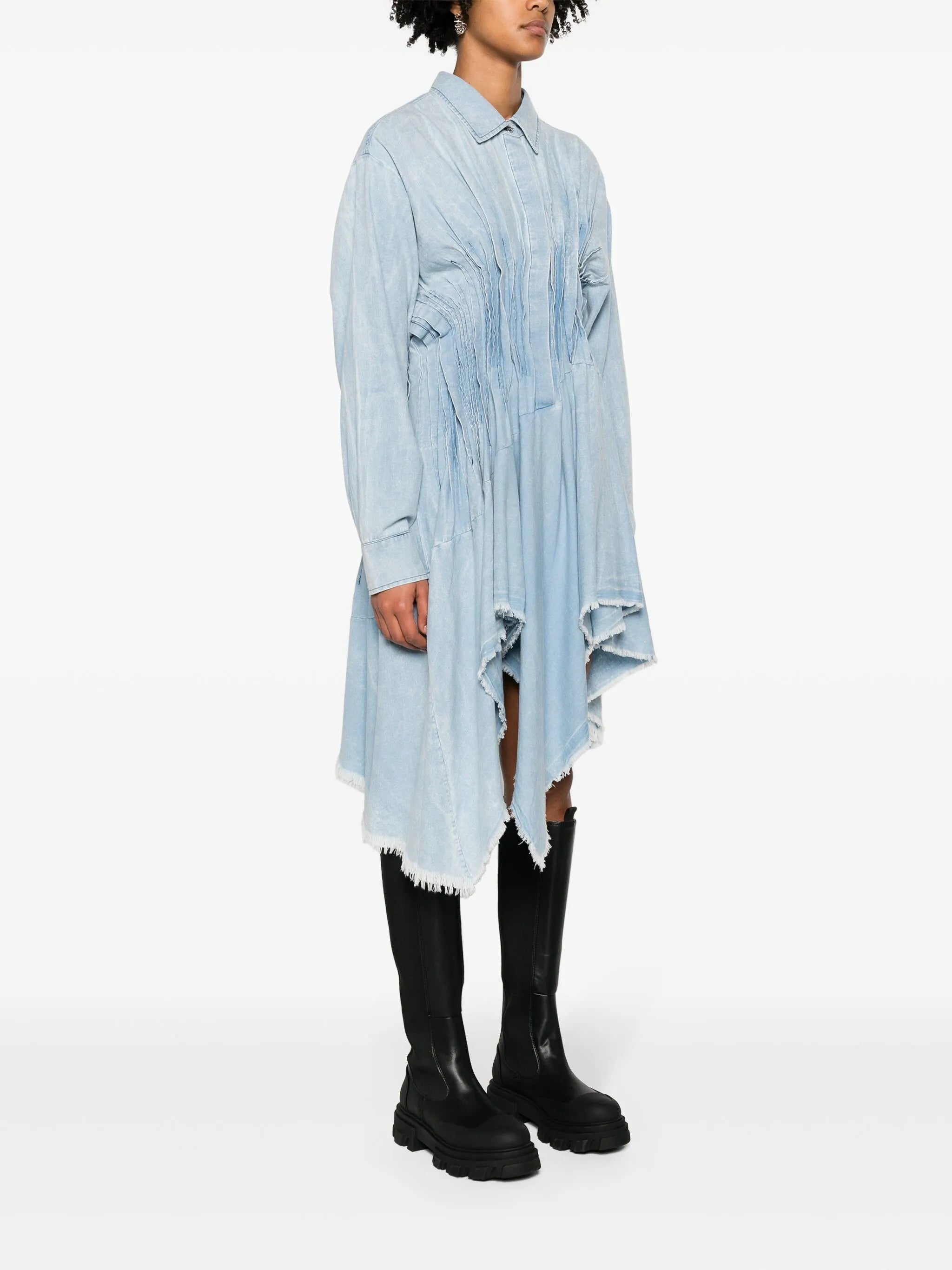 pleated denim shirtdress