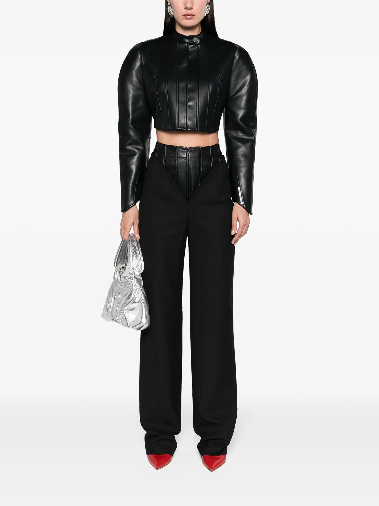 shoulder-pads cropped biker jacket