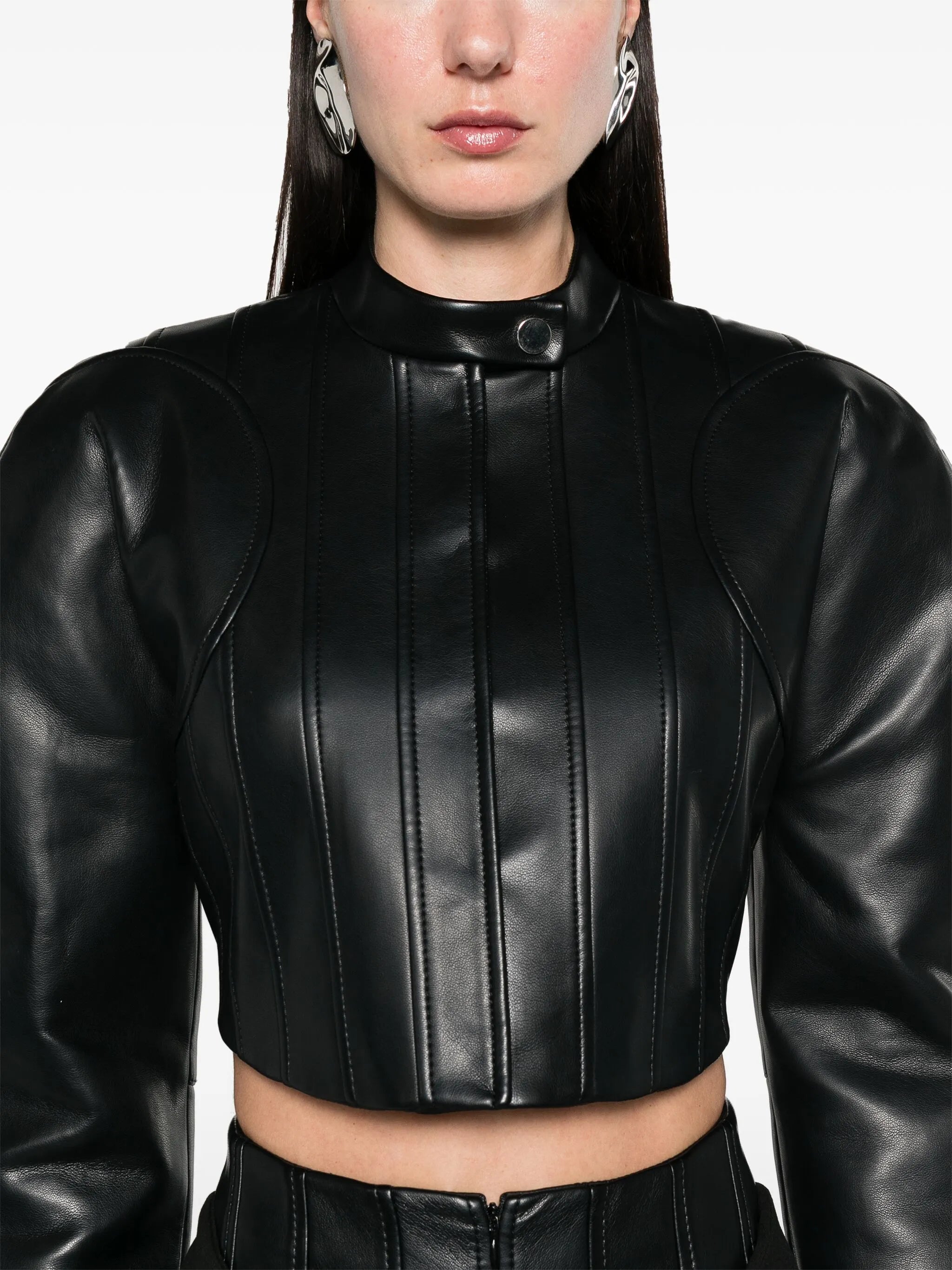 shoulder-pads cropped biker jacket