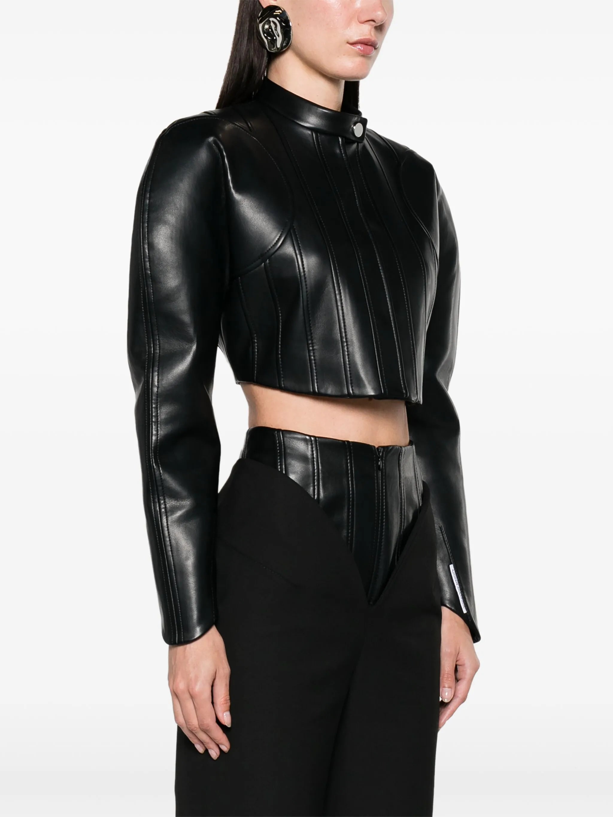 shoulder-pads cropped biker jacket