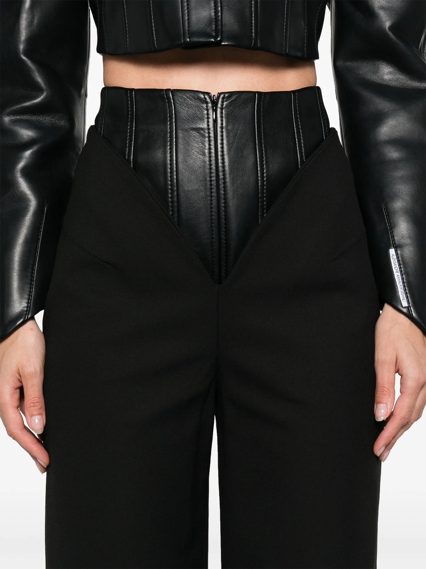 corset-detail wide-leg trousers