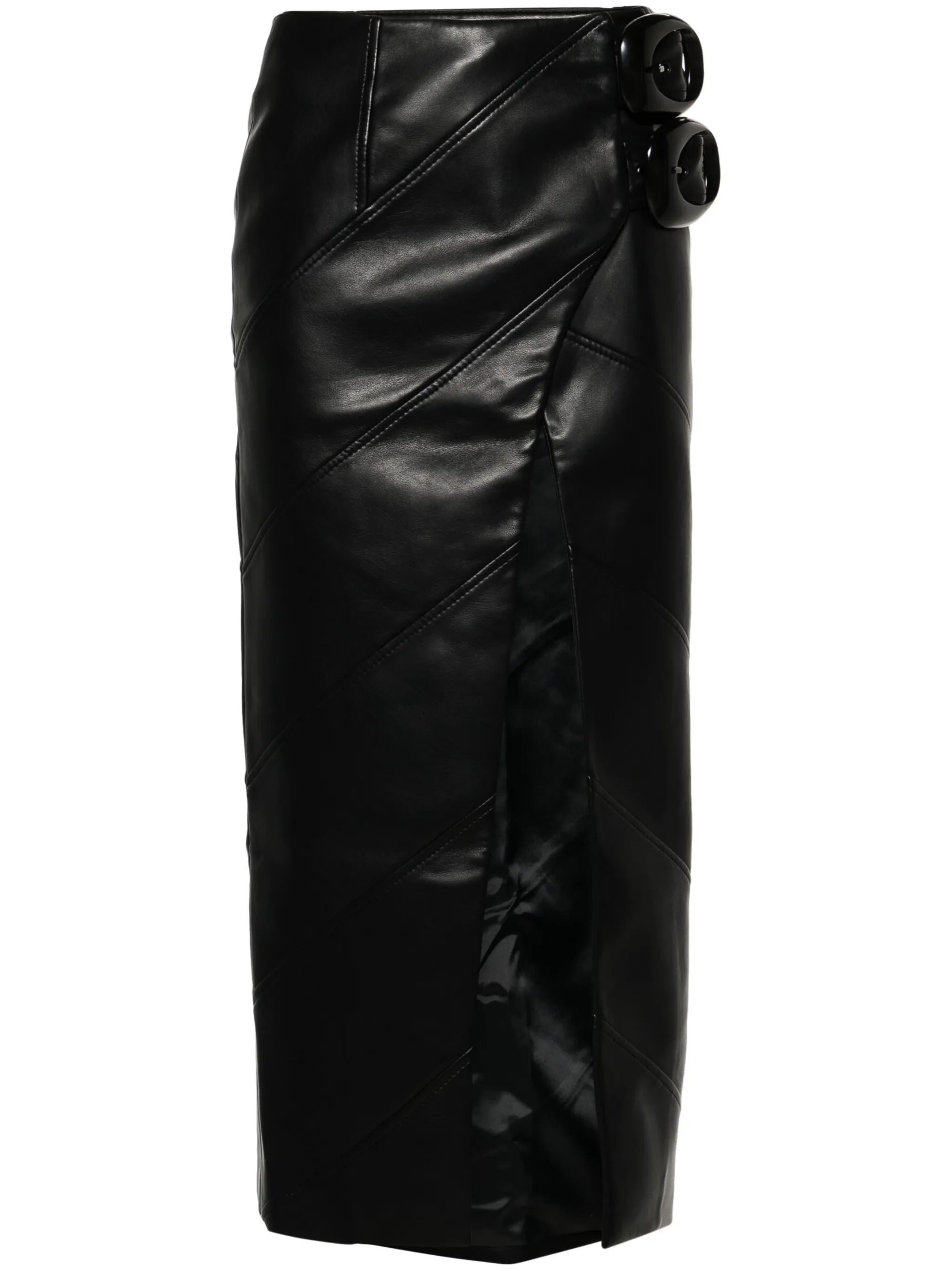 buckle-fastening faux-leather wrap skirt