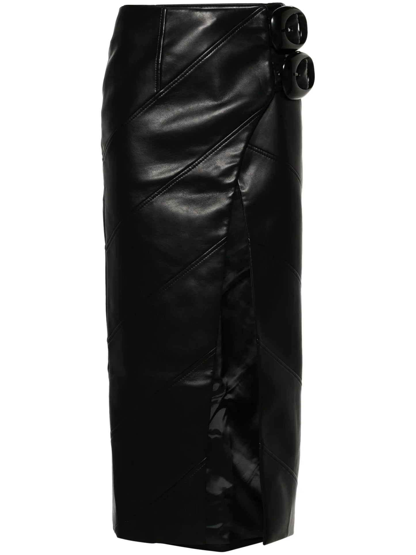 buckle-fastening faux-leather wrap skirt