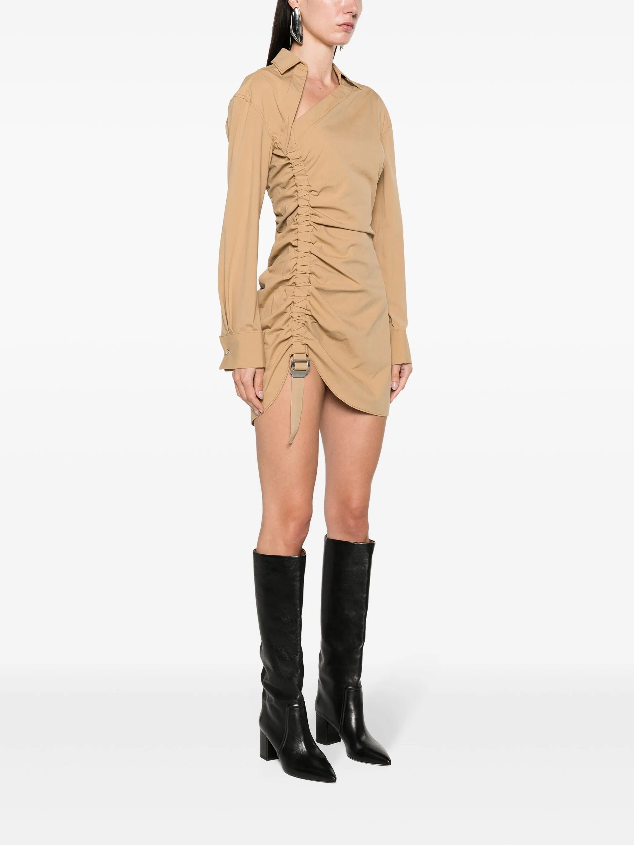 asymmetric gathered mini dress