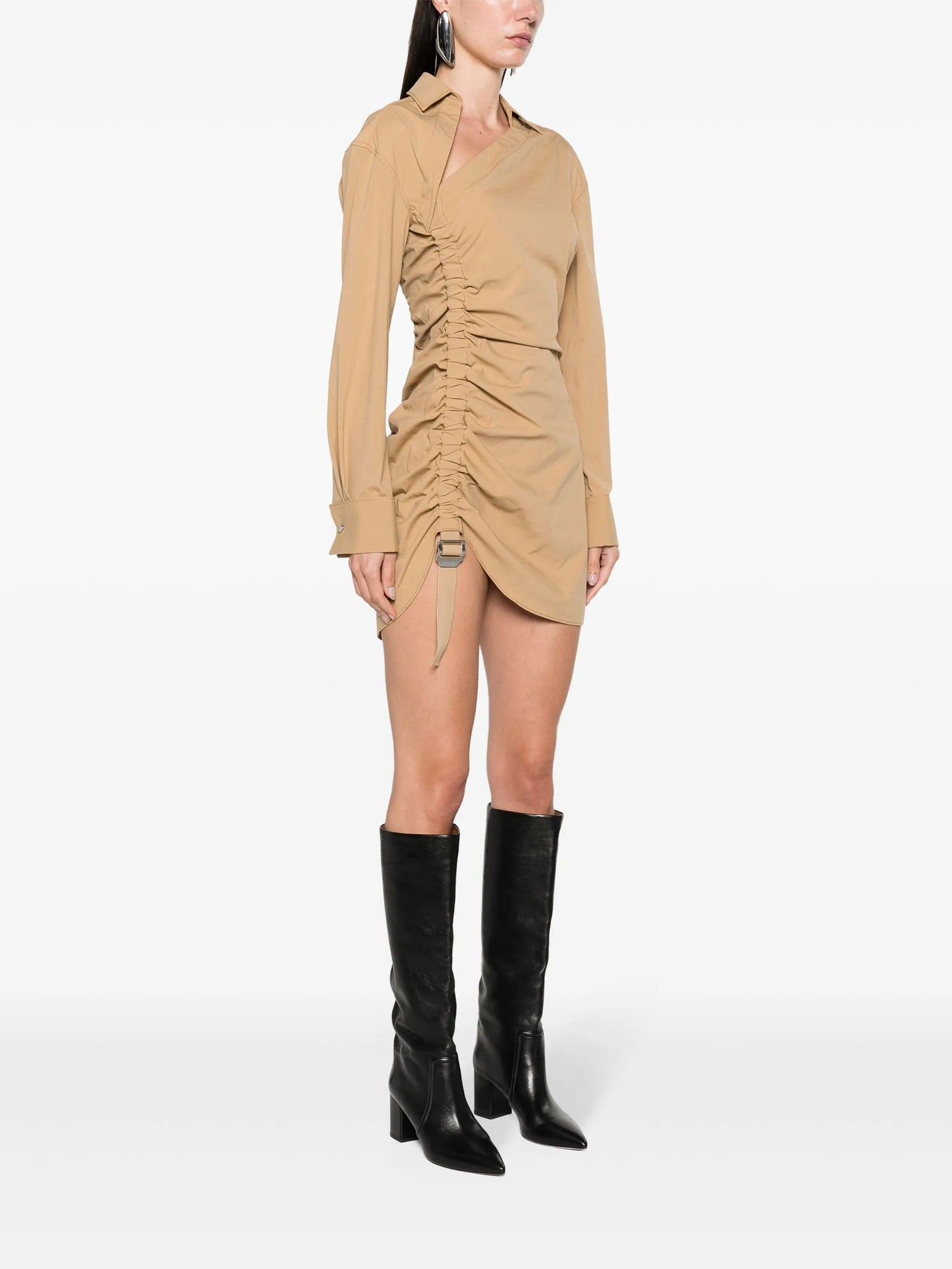 asymmetric gathered mini dress