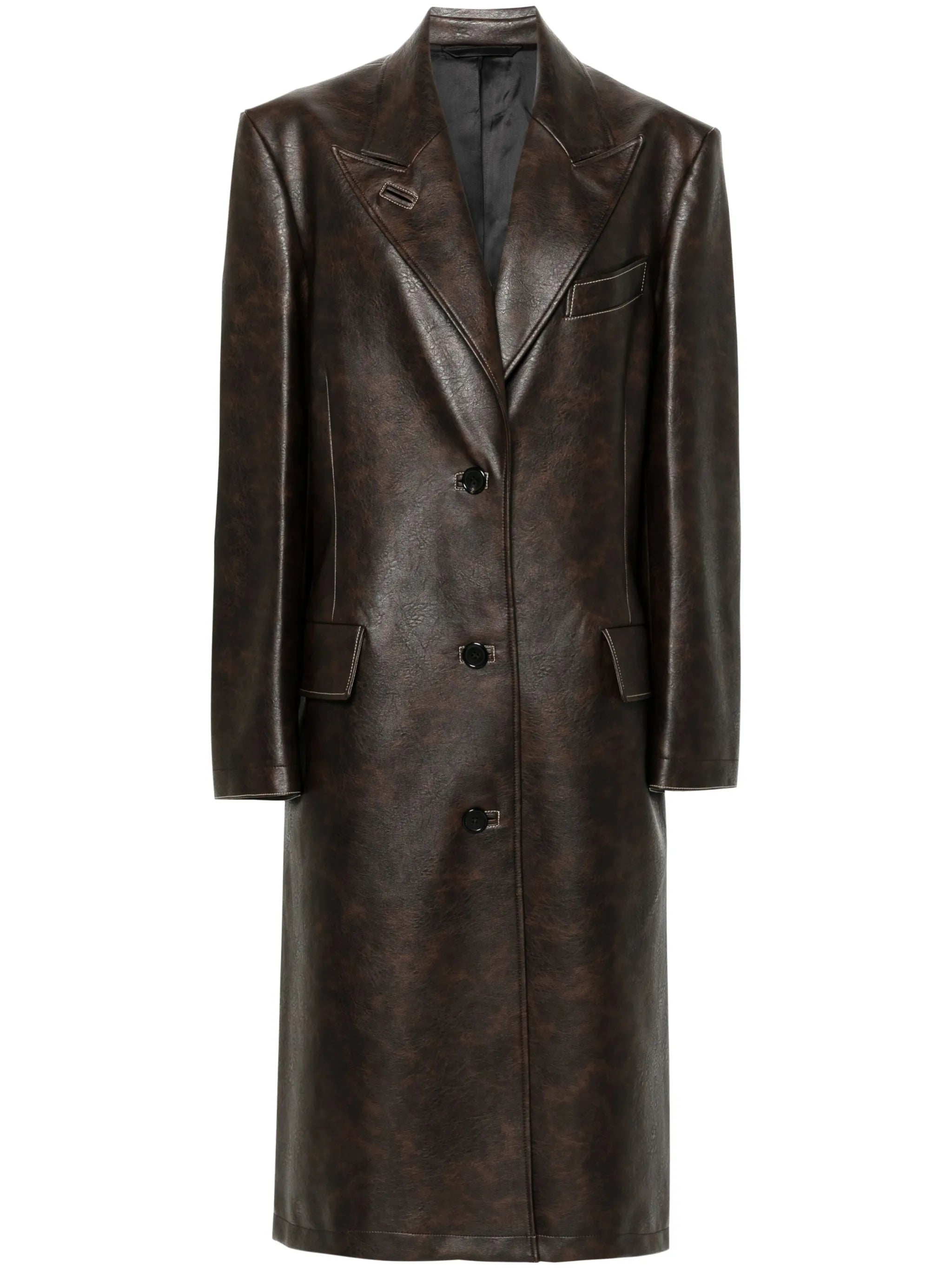 fuax-leather single-breasted coat
