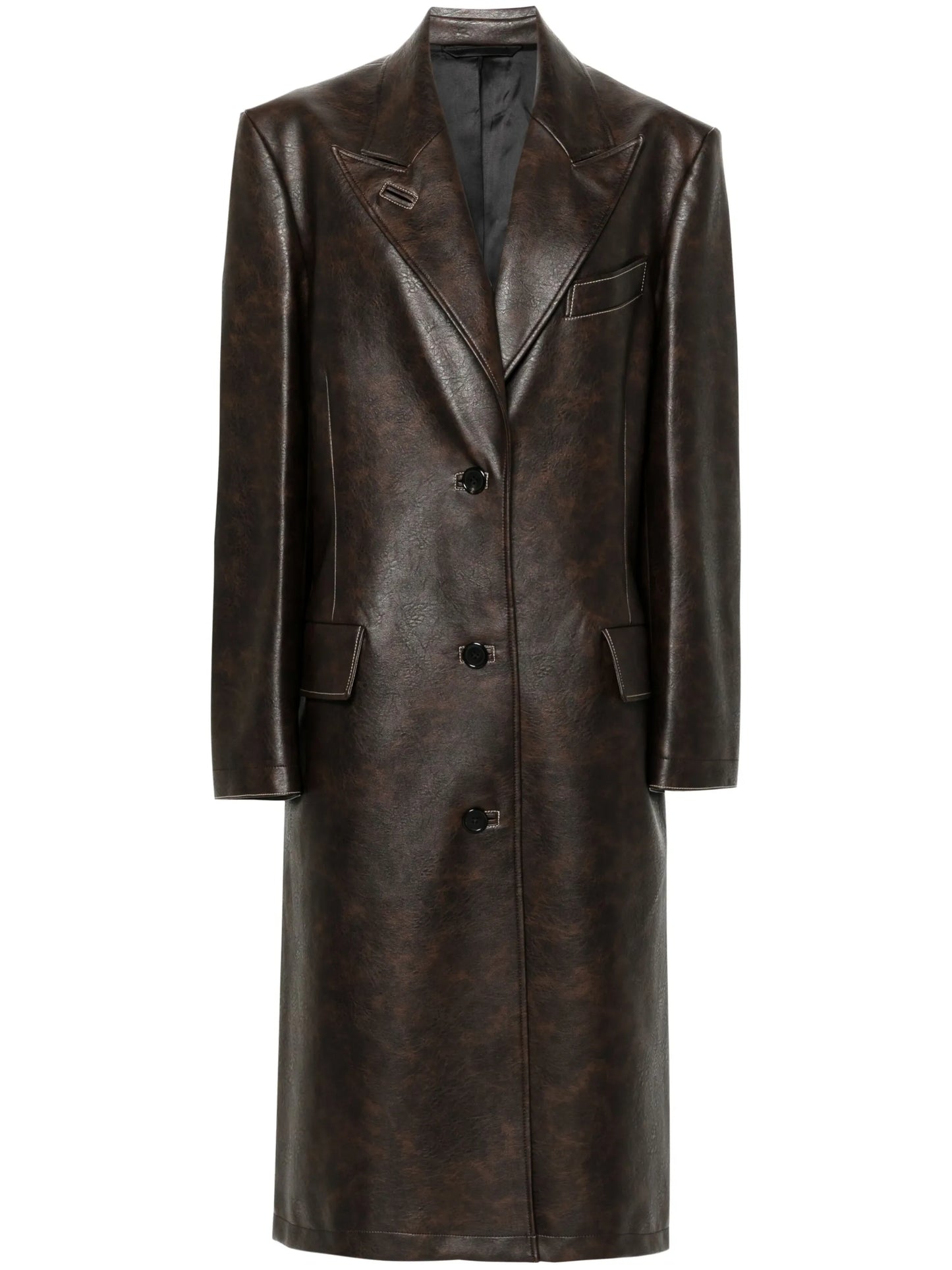 fuax-leather single-breasted coat