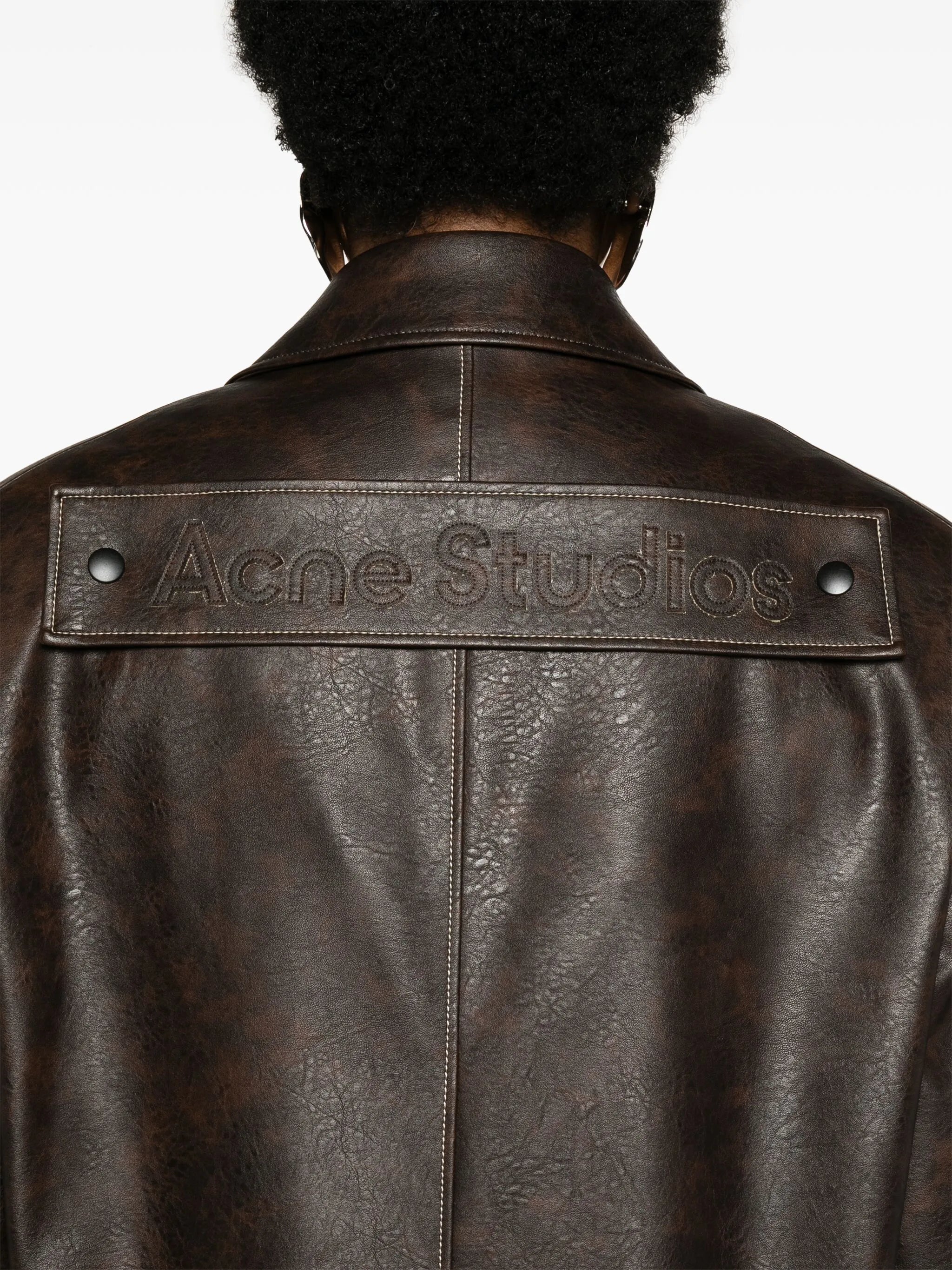 fuax-leather single-breasted coat