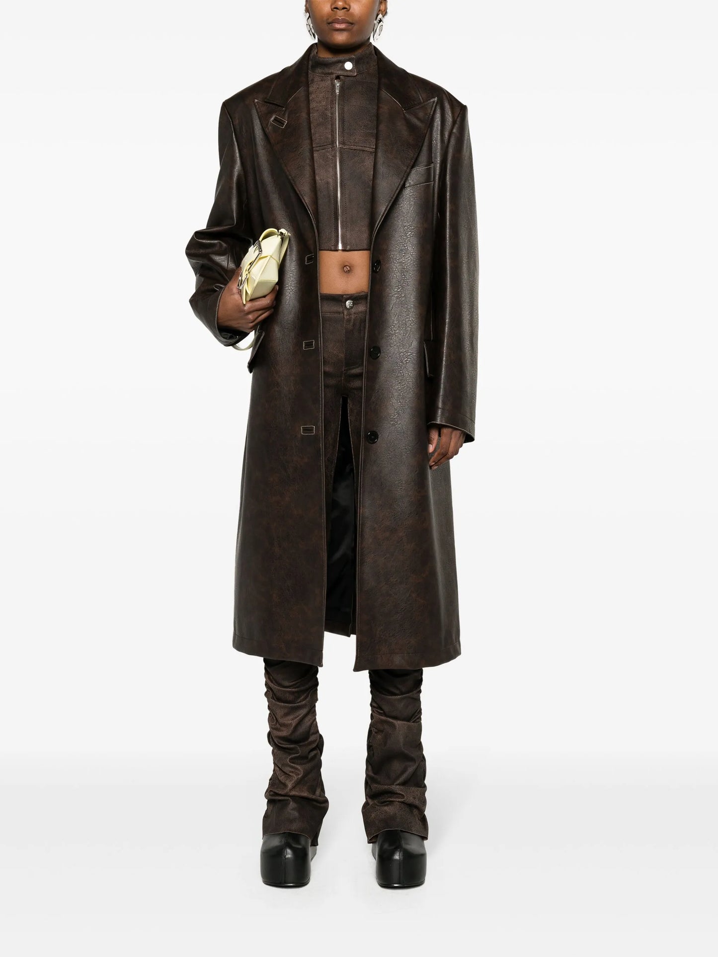 fuax-leather single-breasted coat
