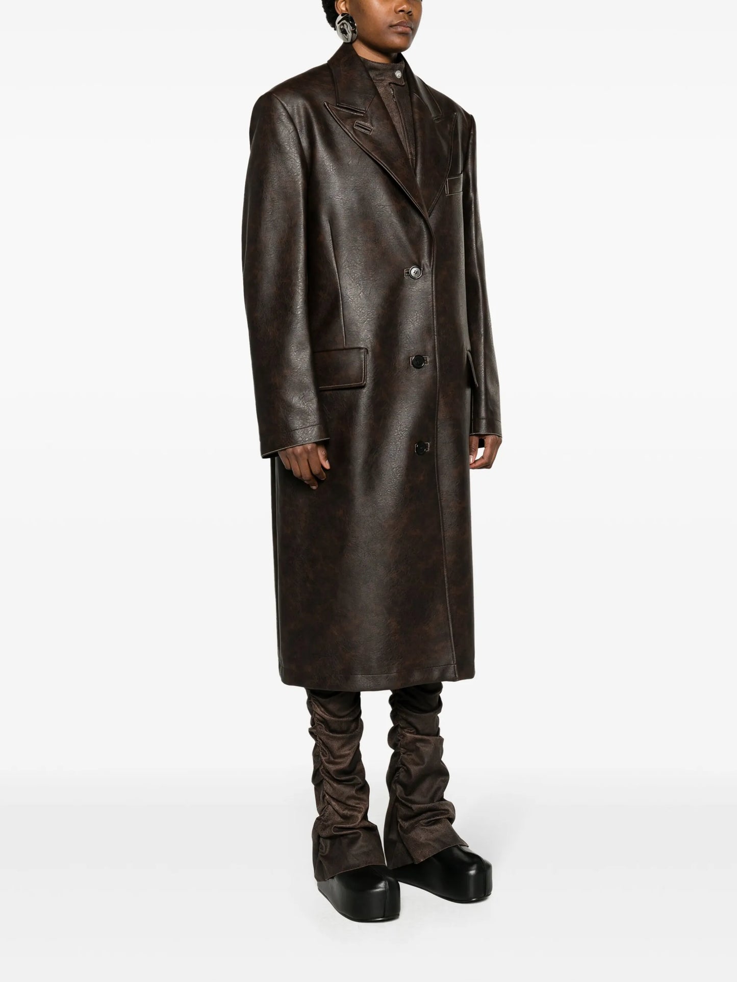 fuax-leather single-breasted coat
