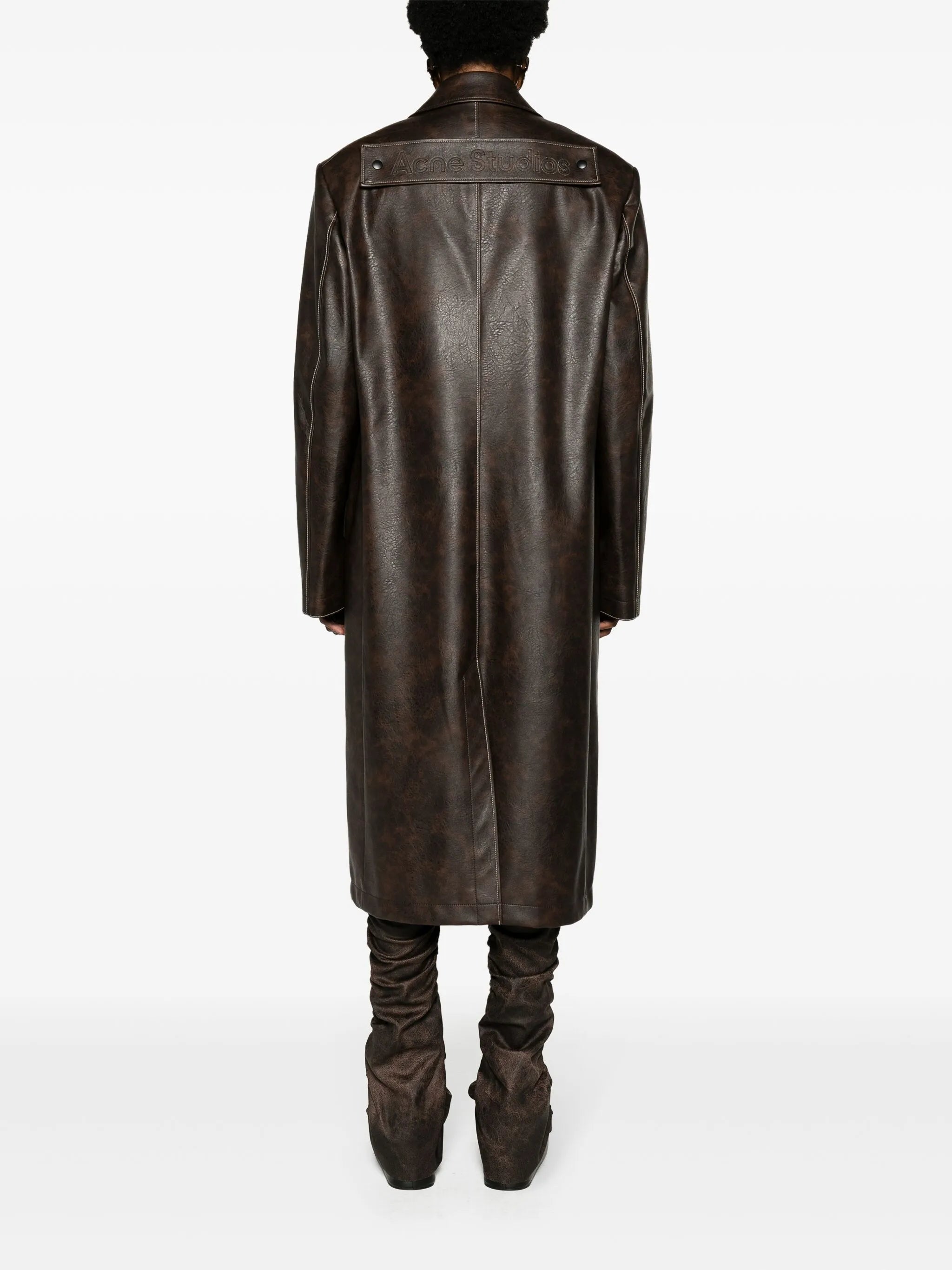 fuax-leather single-breasted coat