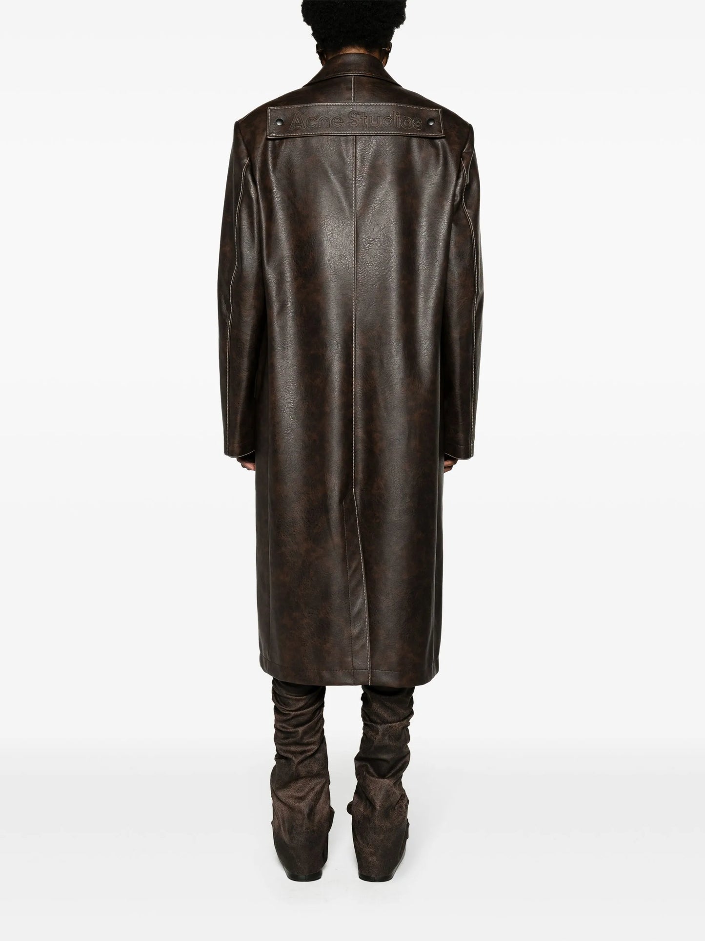 fuax-leather single-breasted coat