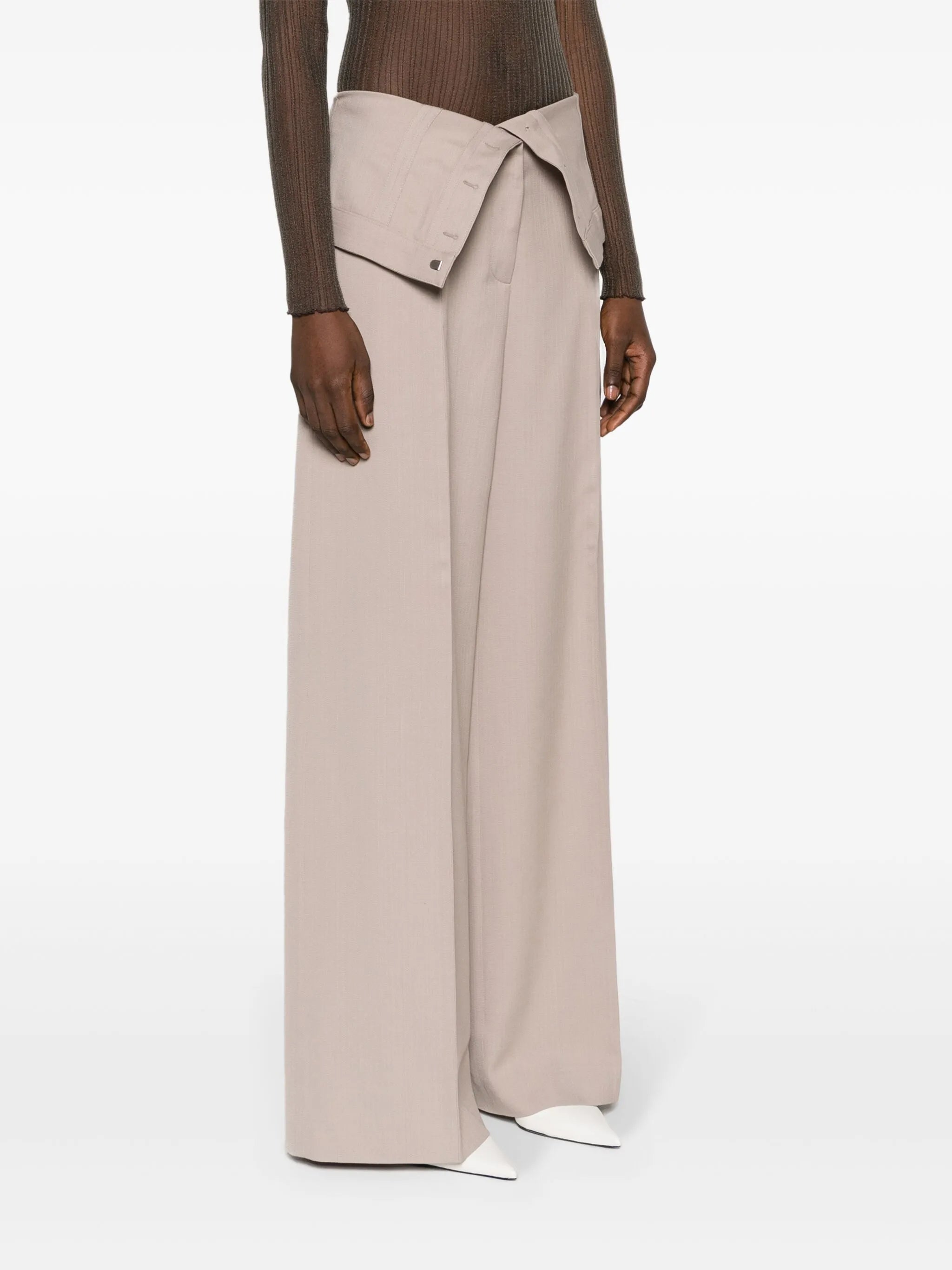 wide-leg fold-out waist trousers