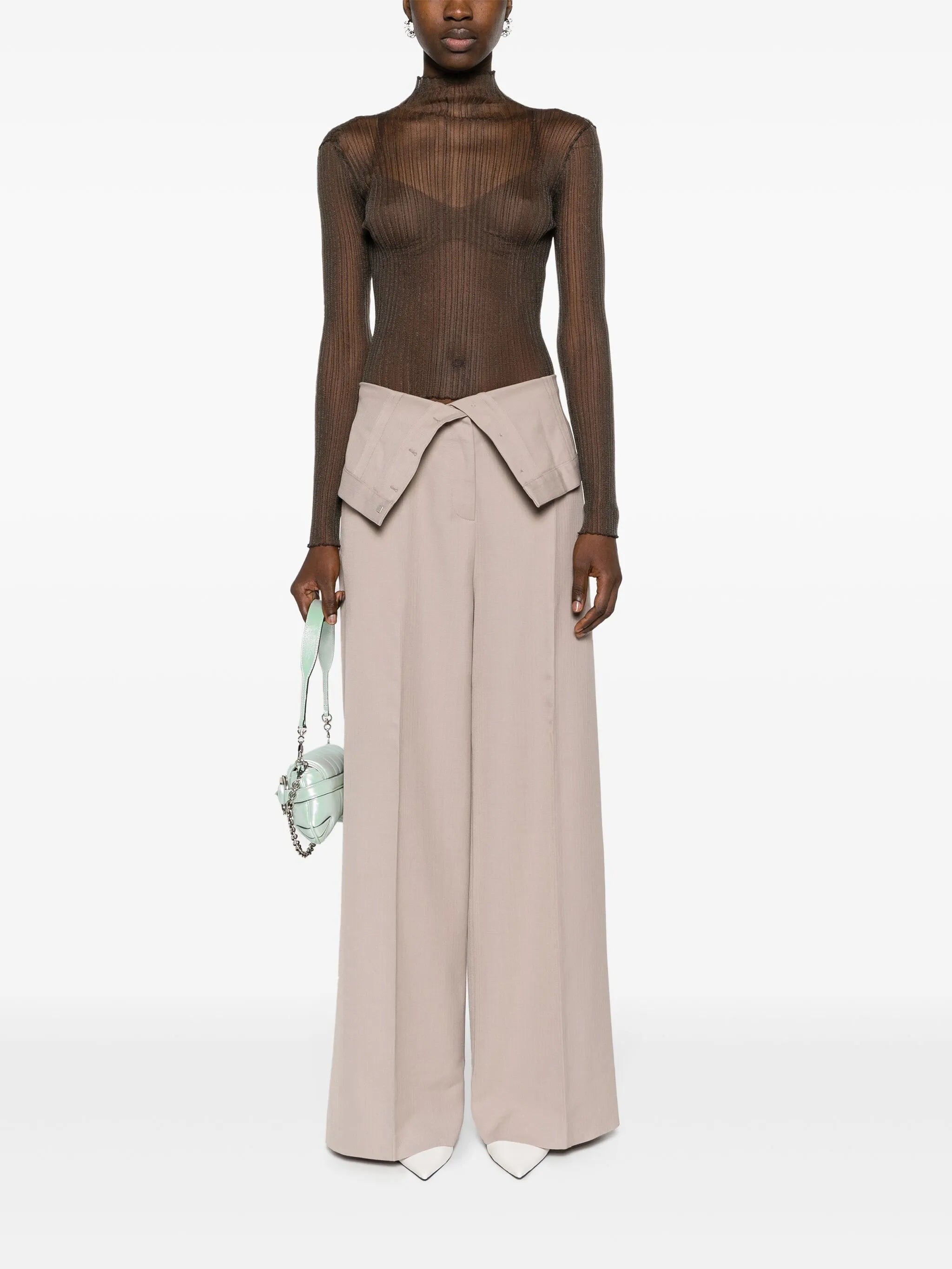 wide-leg fold-out waist trousers
