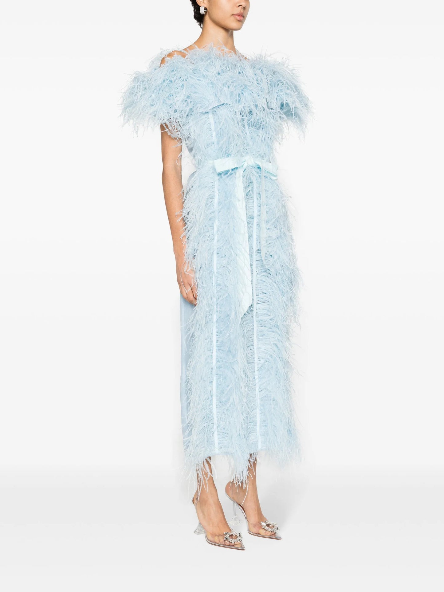 Angelina feather-trim midi dress