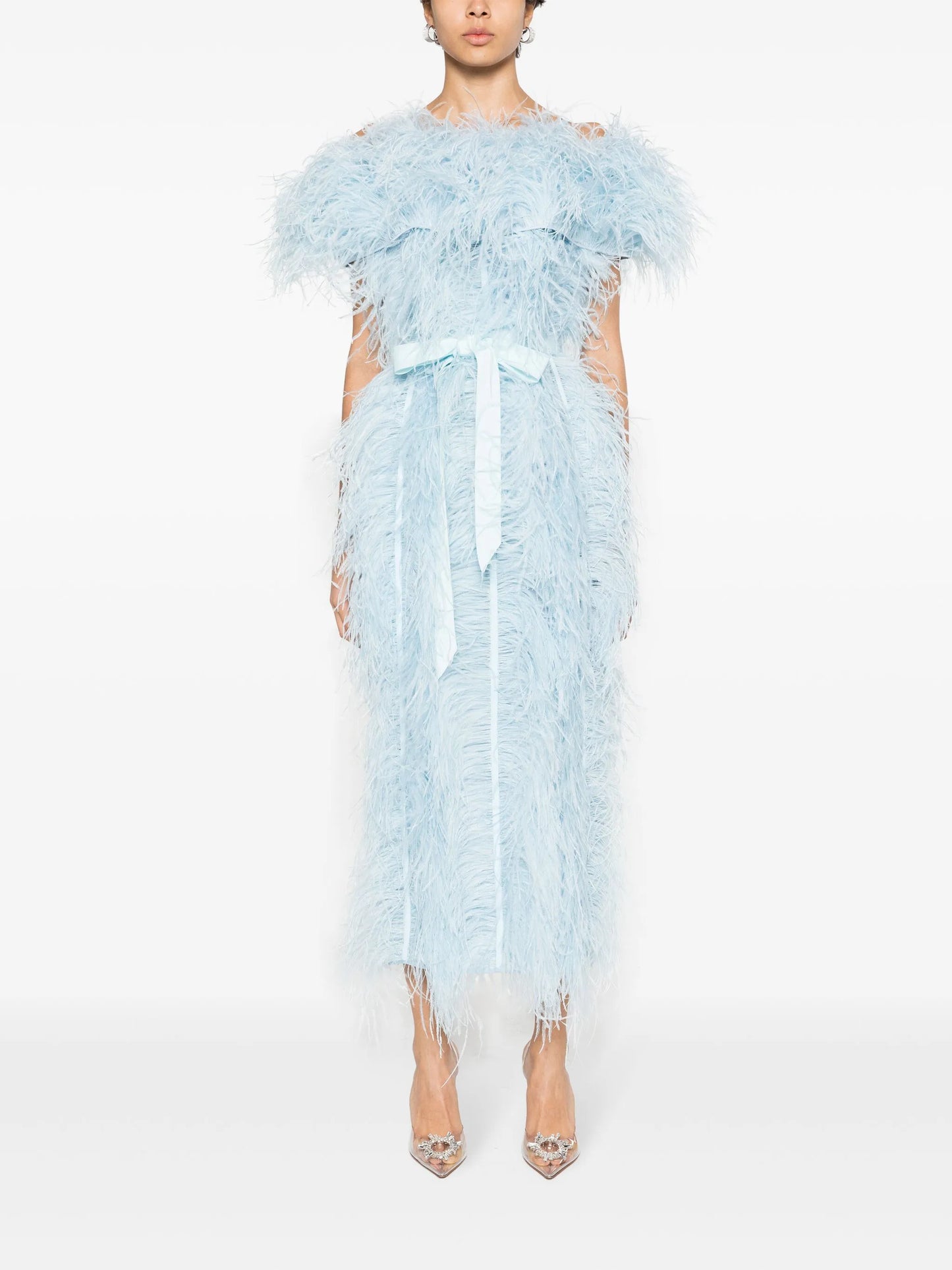 Angelina feather-trim midi dress