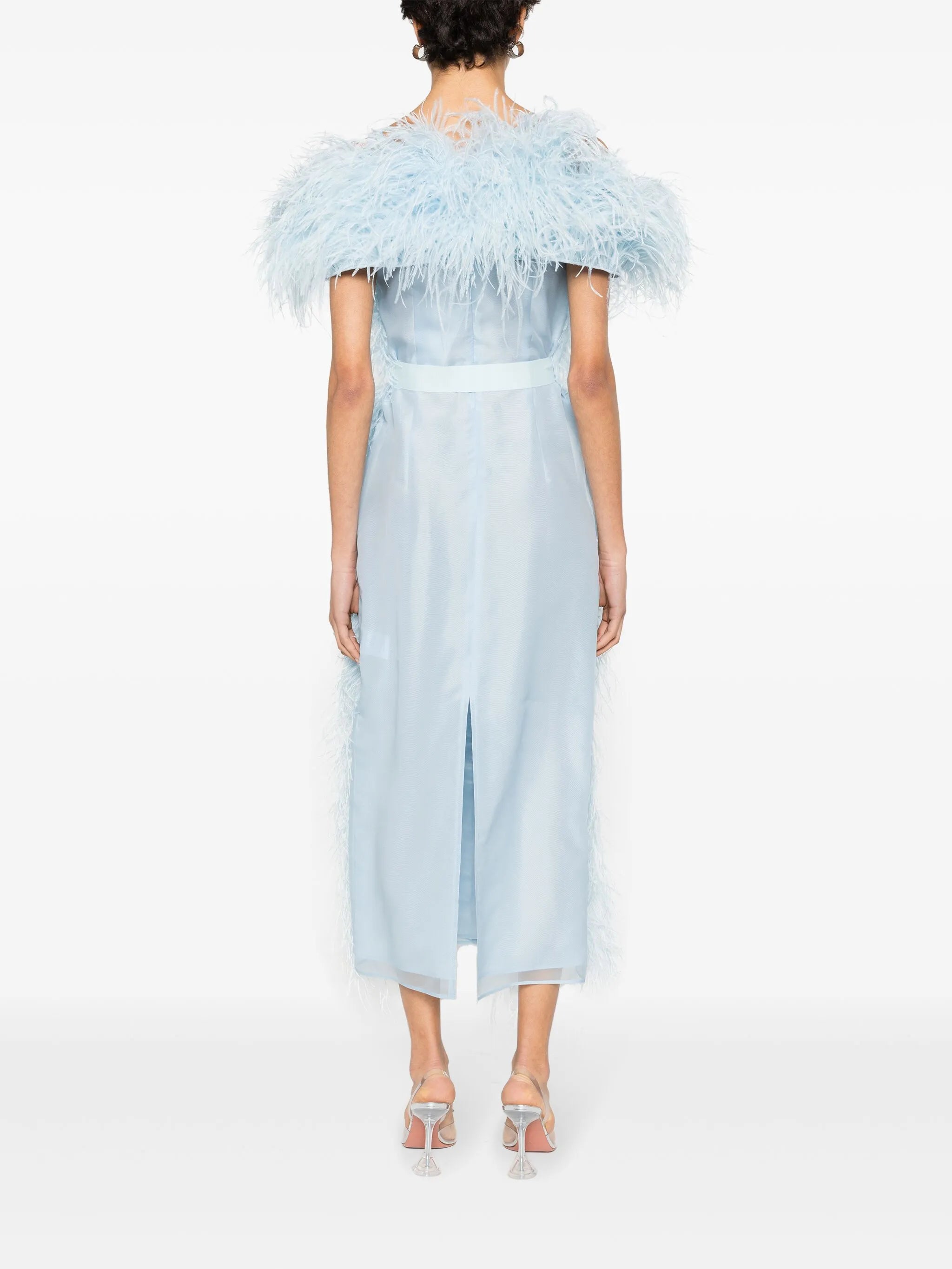 Angelina feather-trim midi dress
