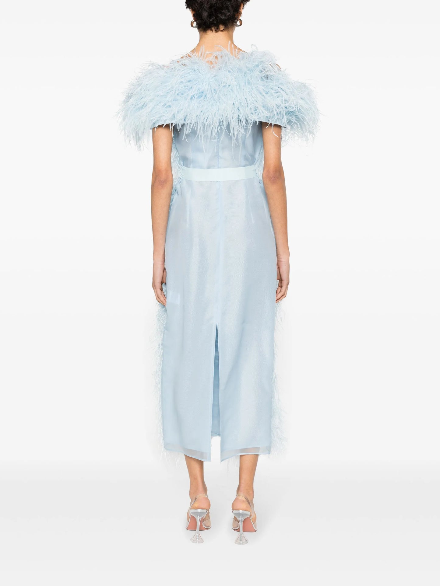 Angelina feather-trim midi dress