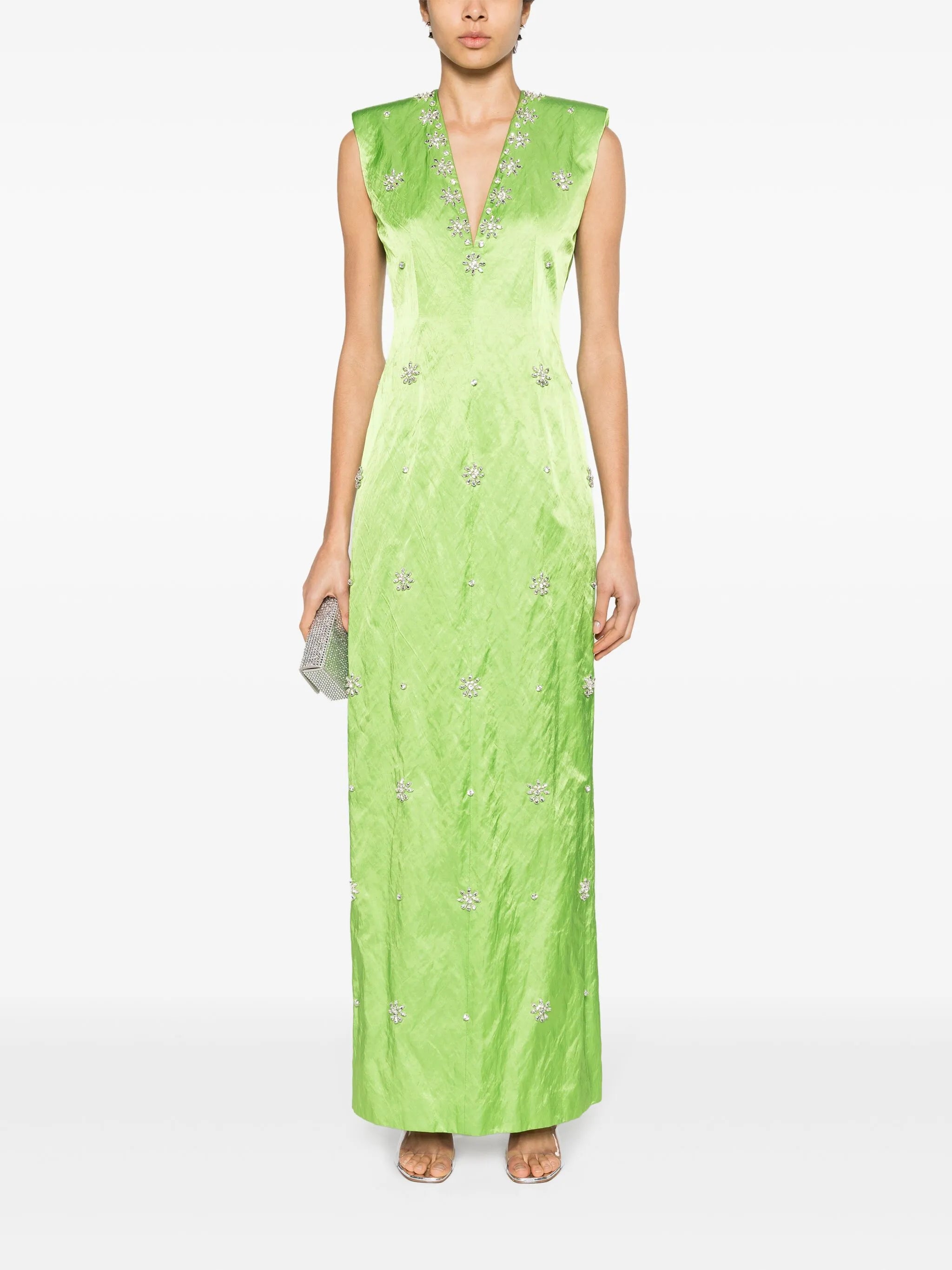 Shirrin crystal-embellished gown