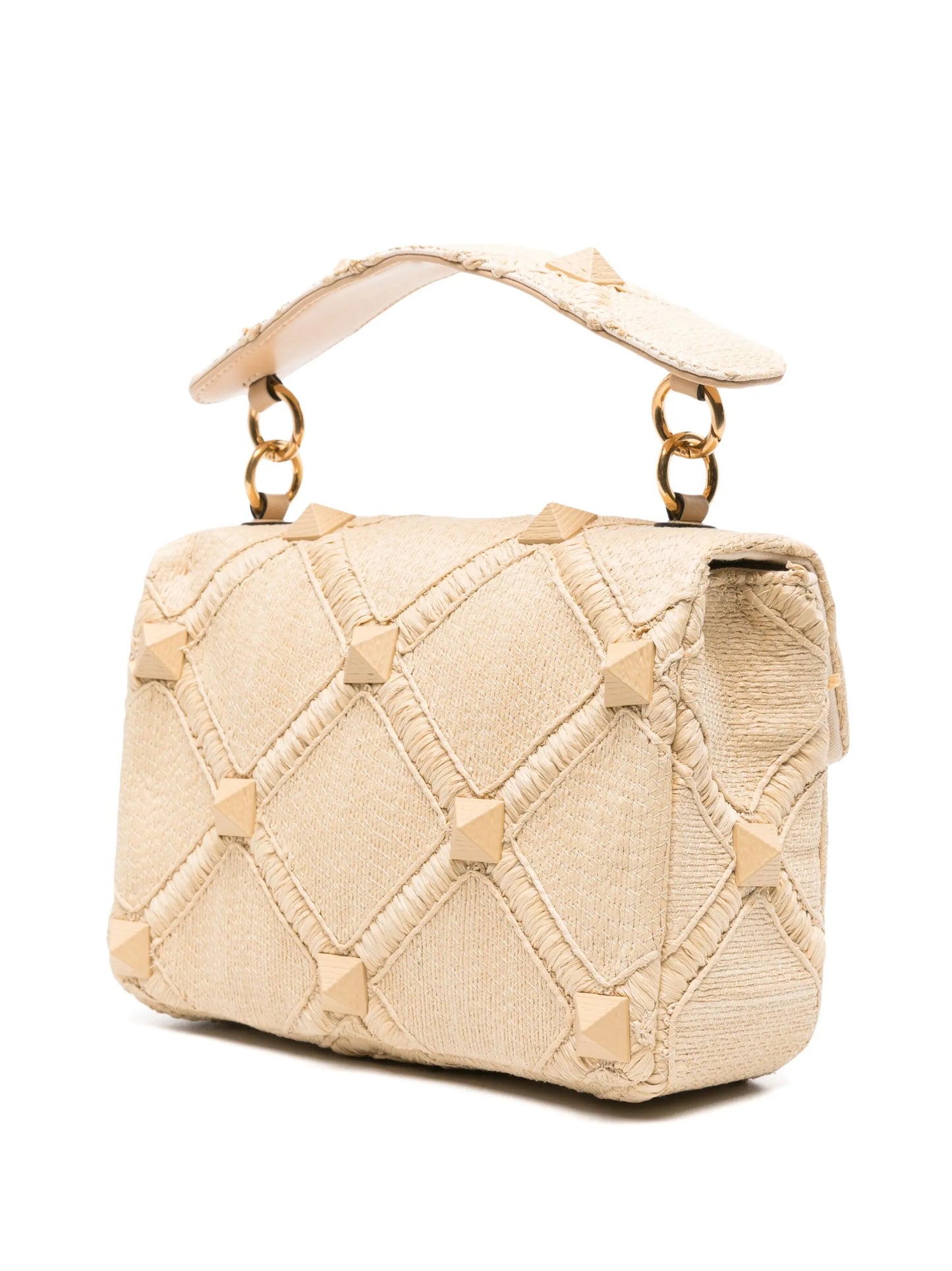 Roman Stud raffia shoulder bag