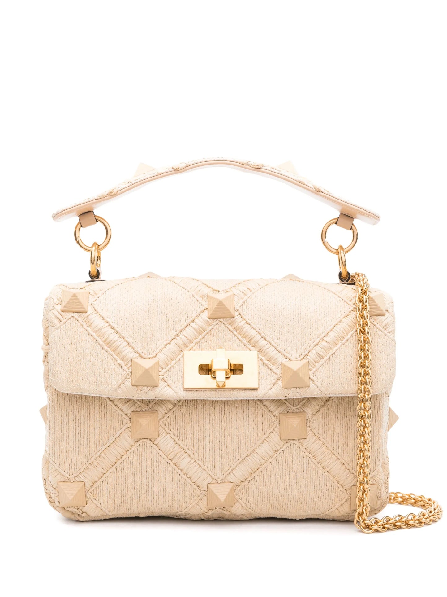 Roman Stud raffia shoulder bag