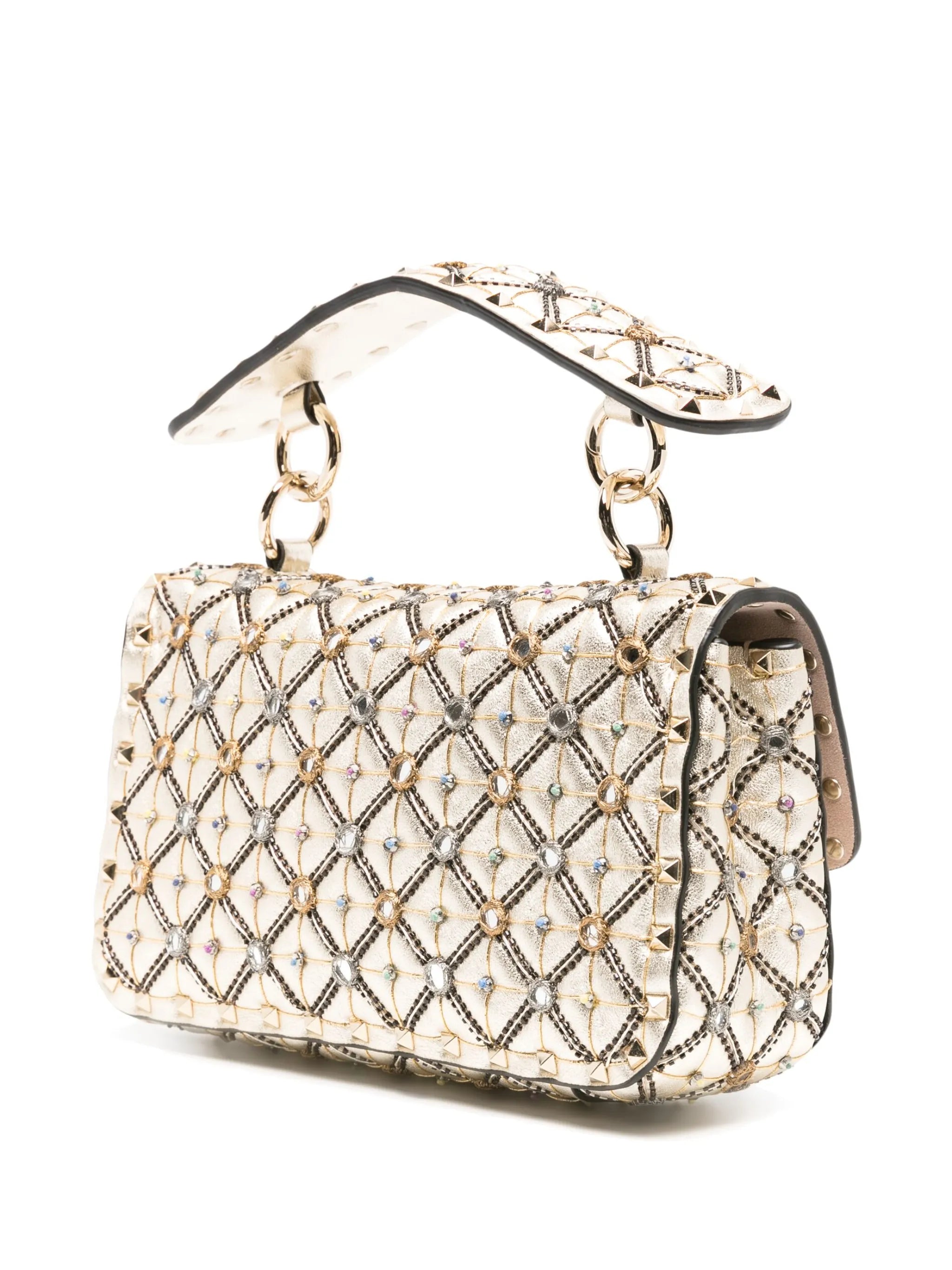 bead-embellished metallic tote bag