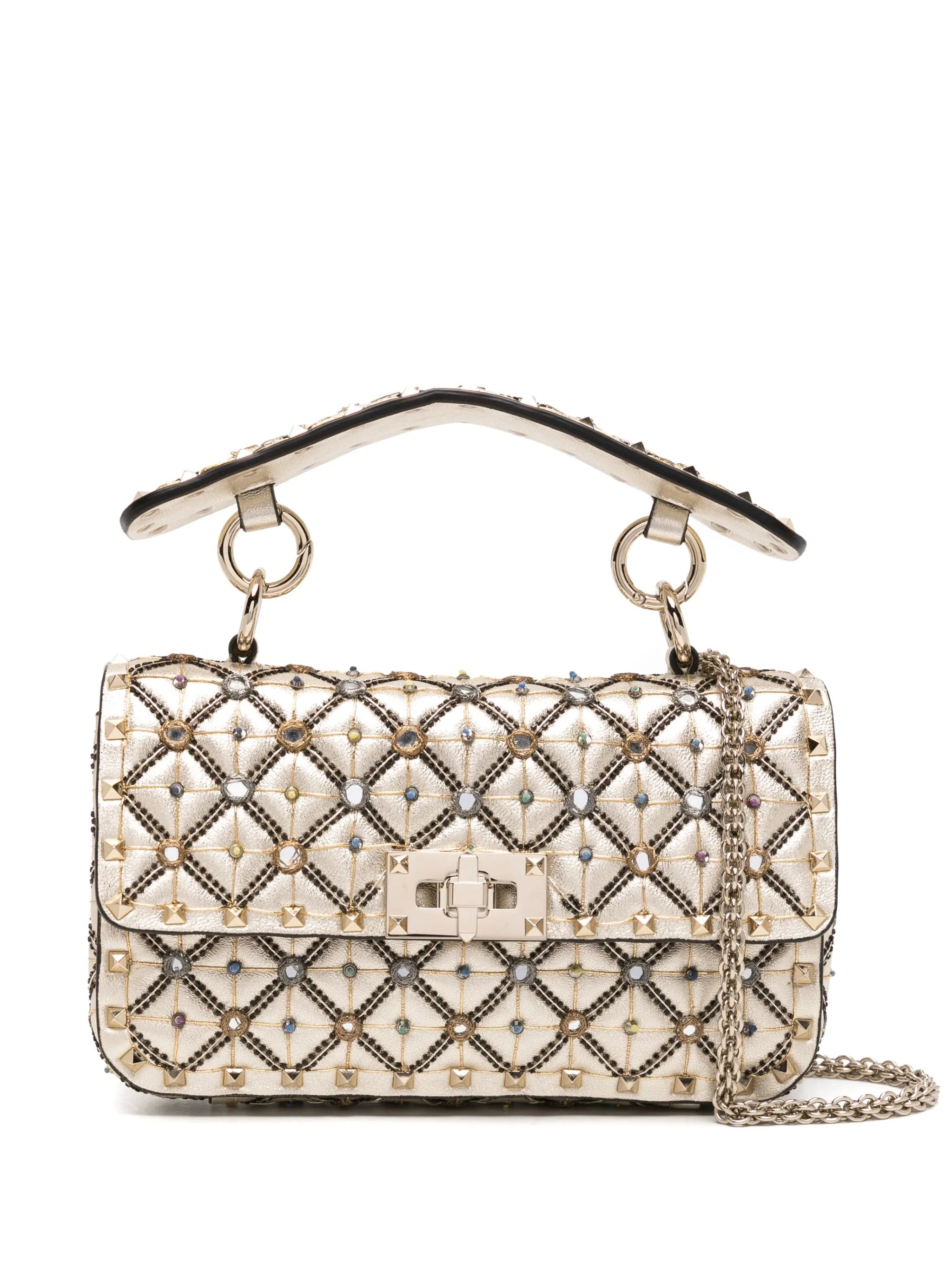 bead-embellished metallic tote bag