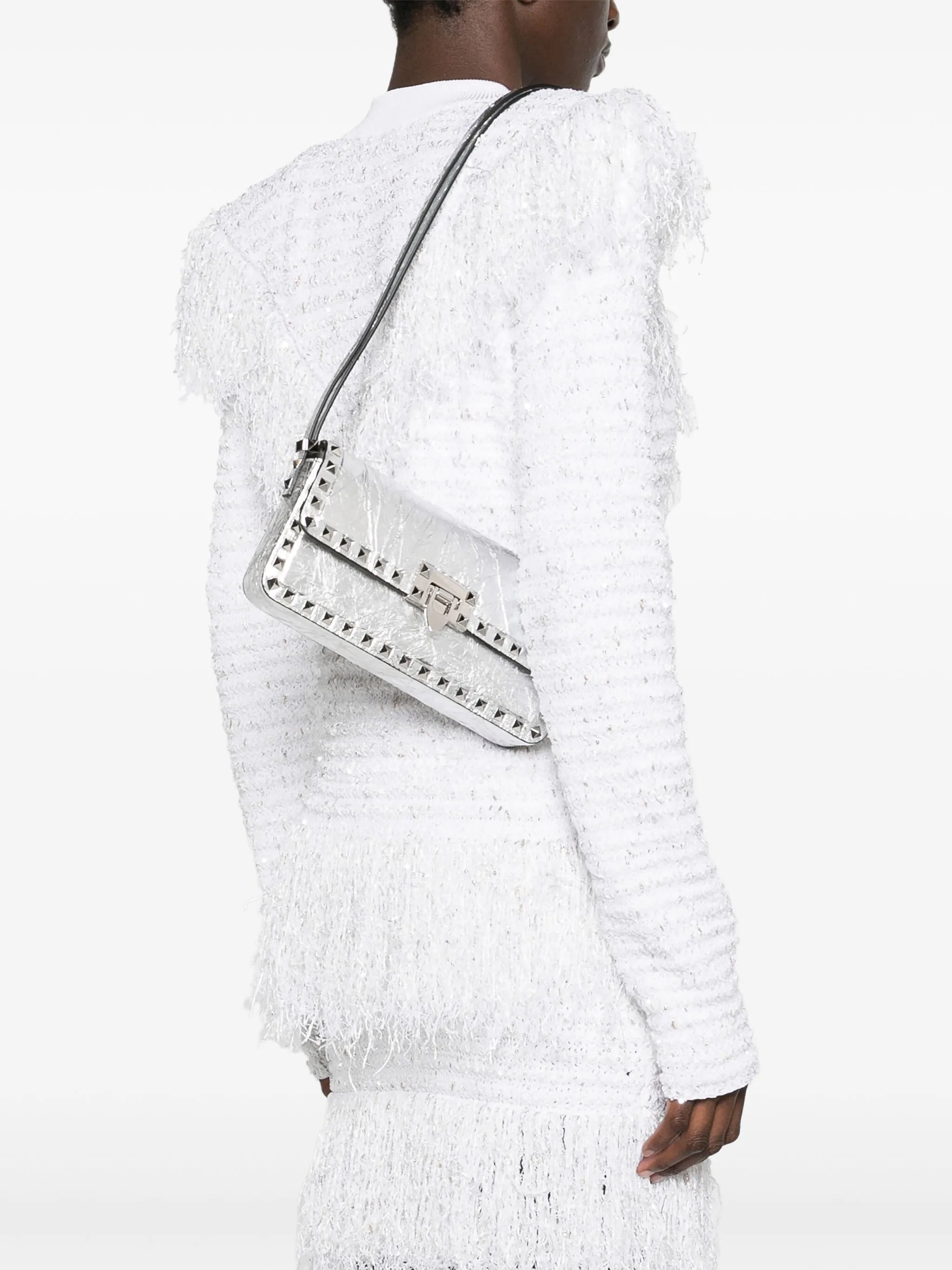 Rockstud-detailing metallic shoulder bag