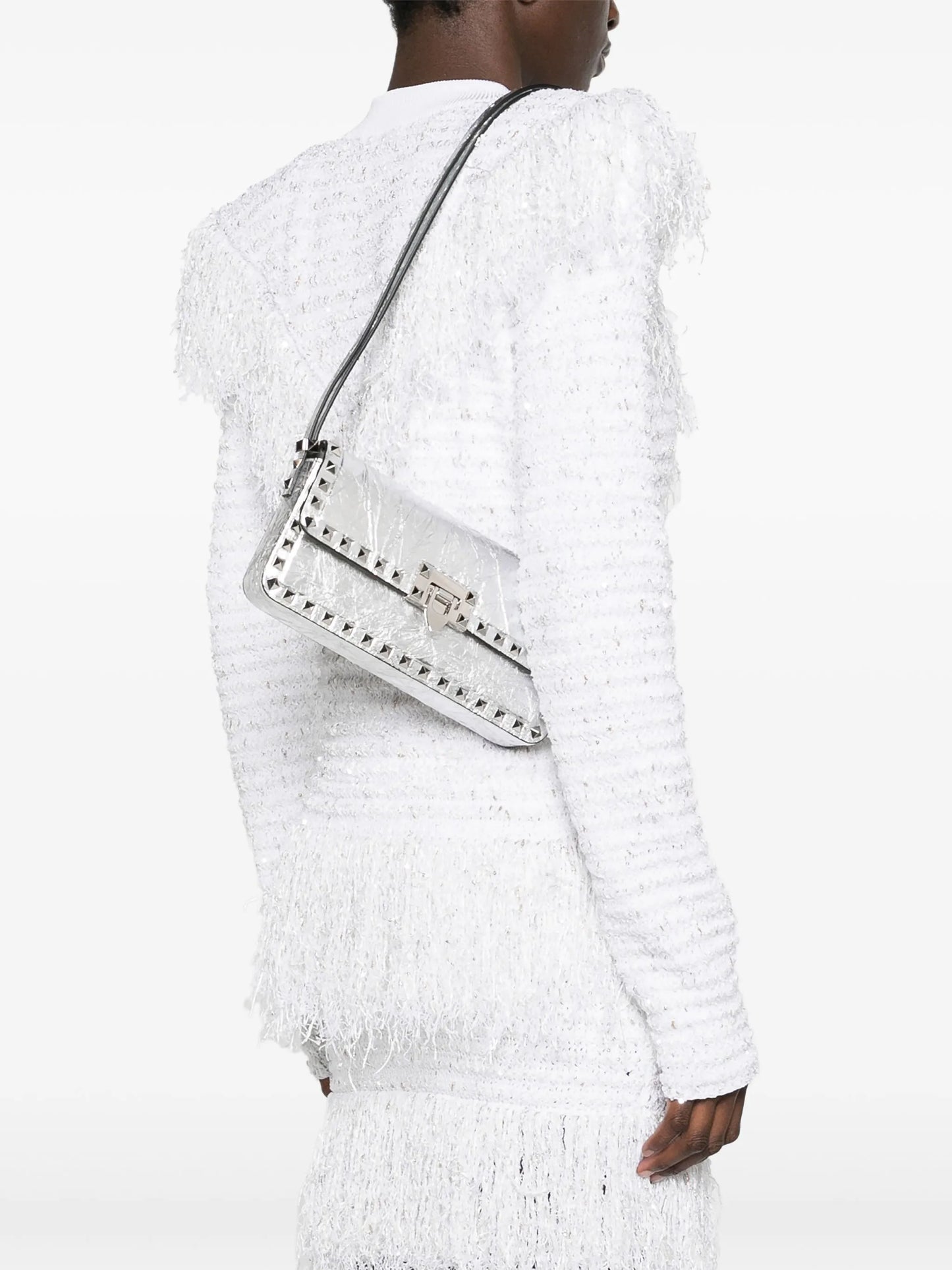 Rockstud-detailing metallic shoulder bag